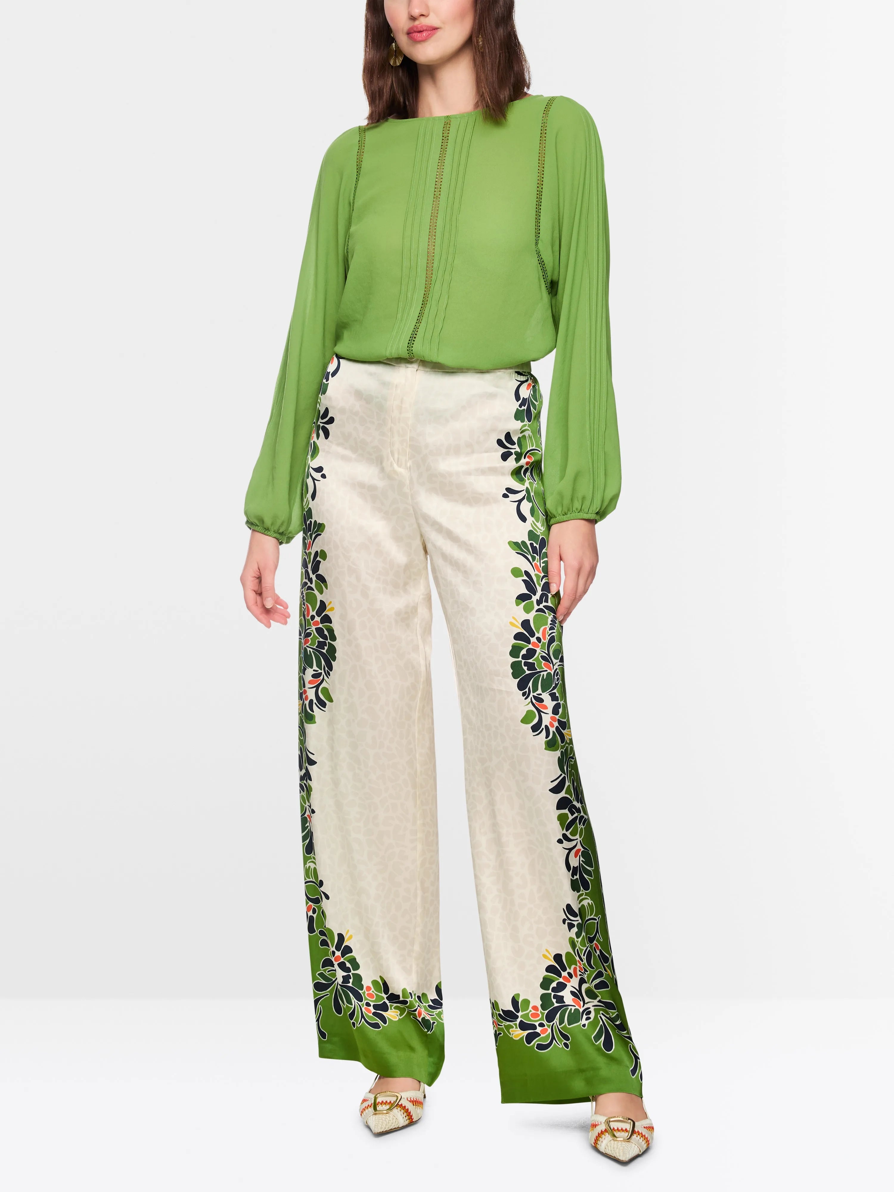 Marc Cain Bright Ecru Women Warri Flowing Trousers with Print Mix SKU: AC 81.70 W42_112 Image 01