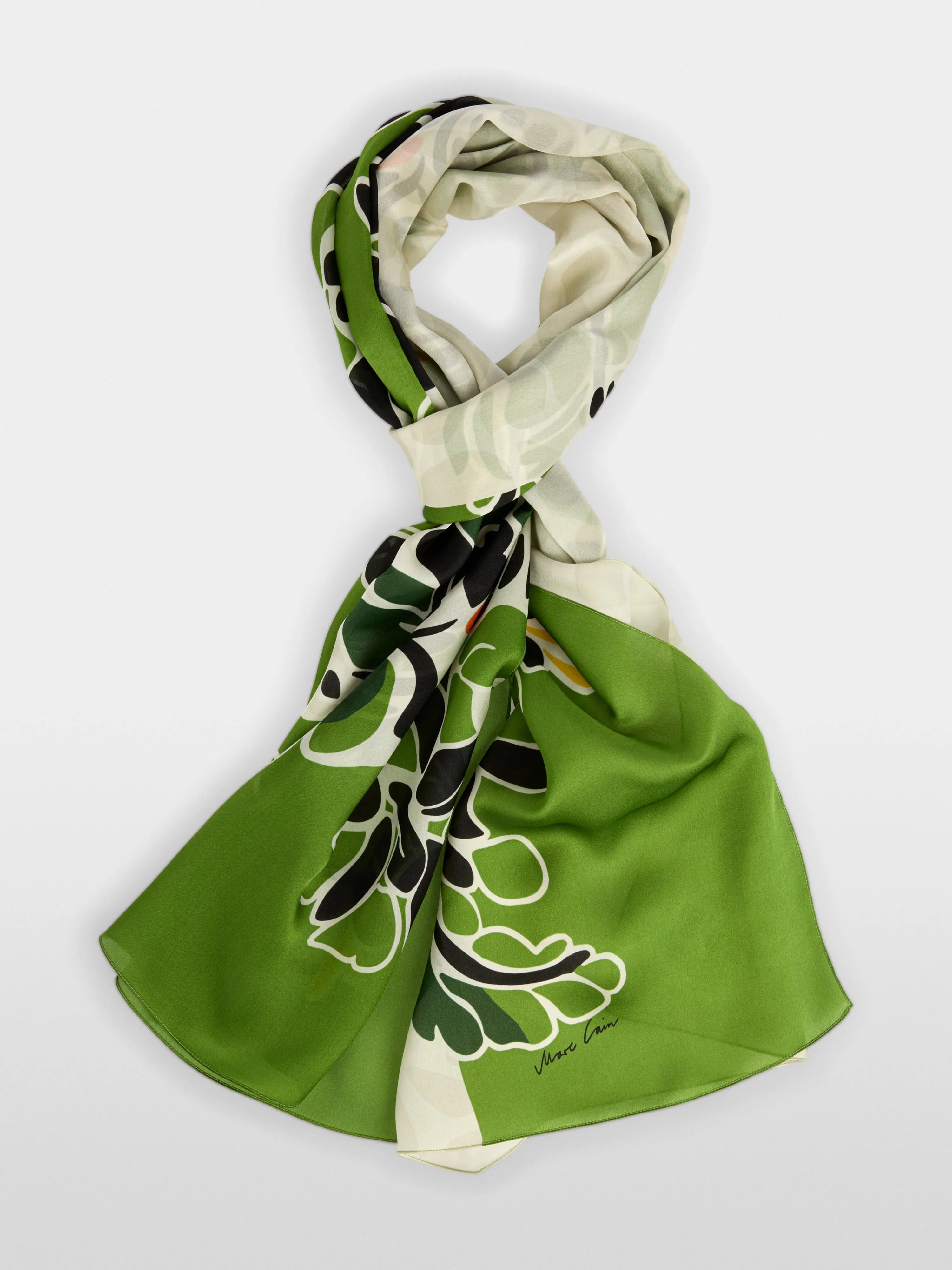 Marc Cain Garden Green Women Silk Scarf with Hibiscus Flowers SKU: AC B4.15 Z26_526 Image 01