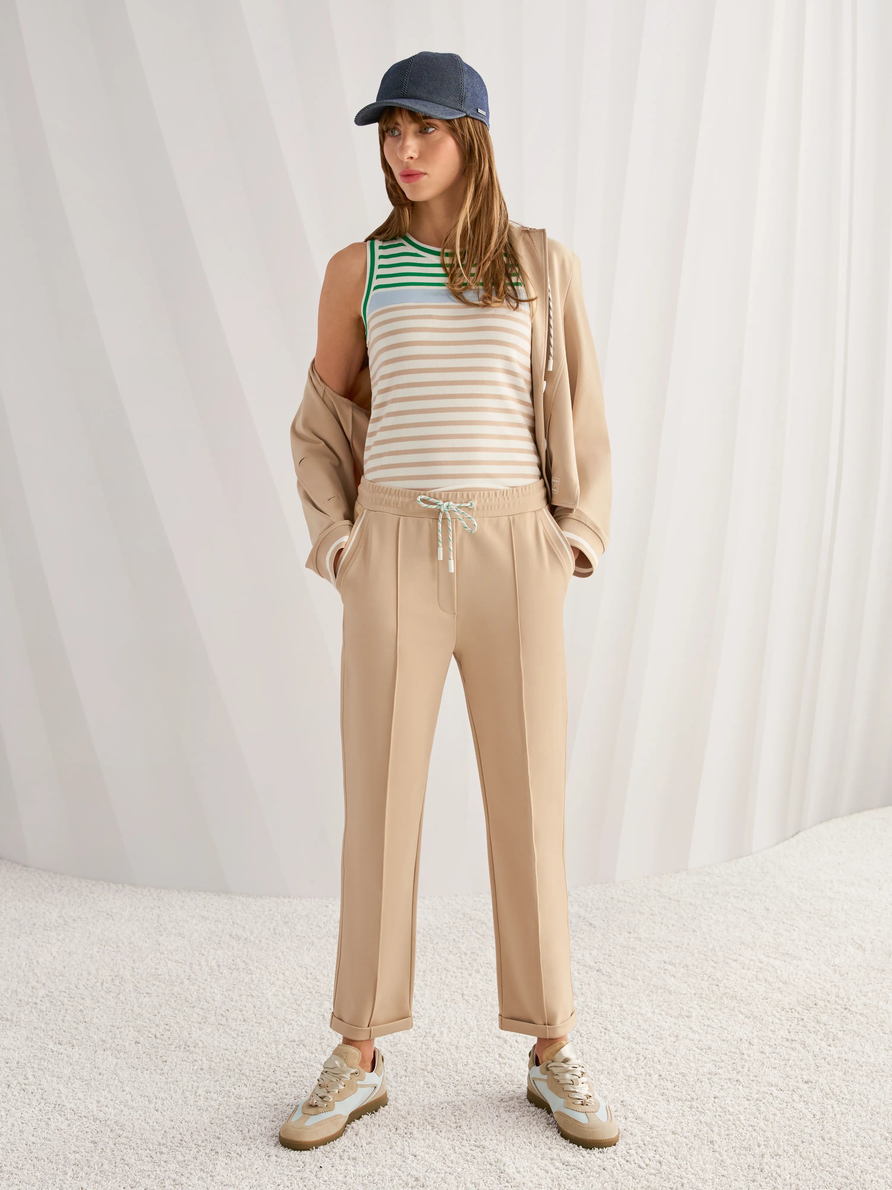 Marccain Bright Emerald New Women Striped Stretch Cotton Top SKU: AS 61.03 J90_554 Image 07