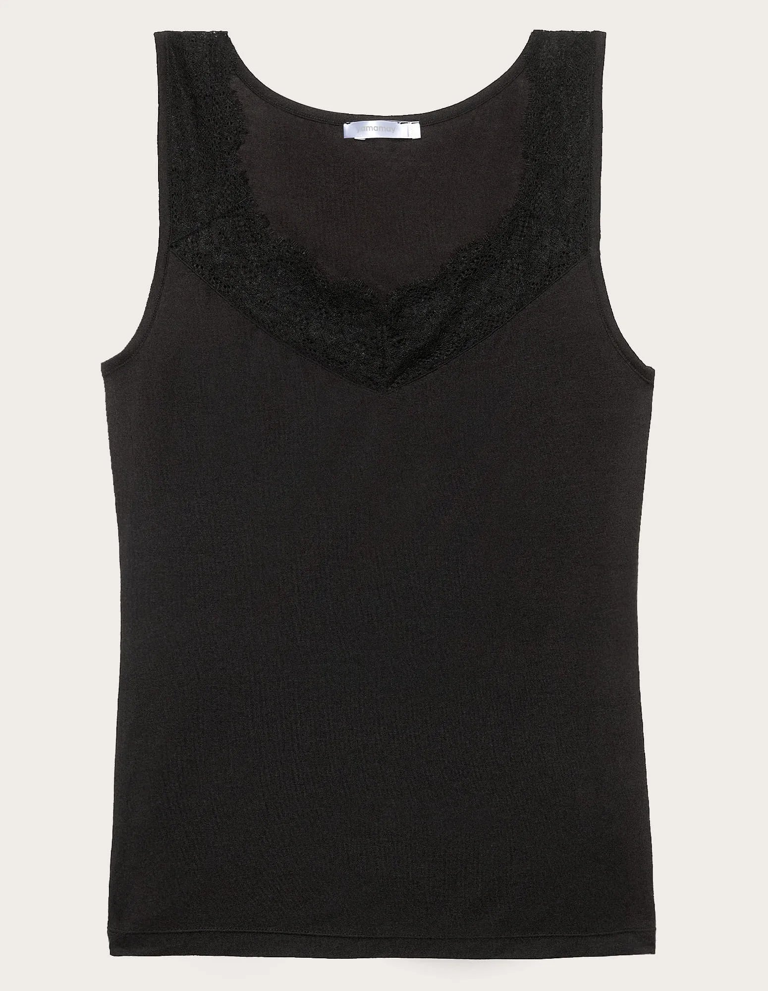 Yamamay_Black_Basic V-Neck Tank Top with Tencelª Modal Ð Modal/Wool_ATOD183004_072_05