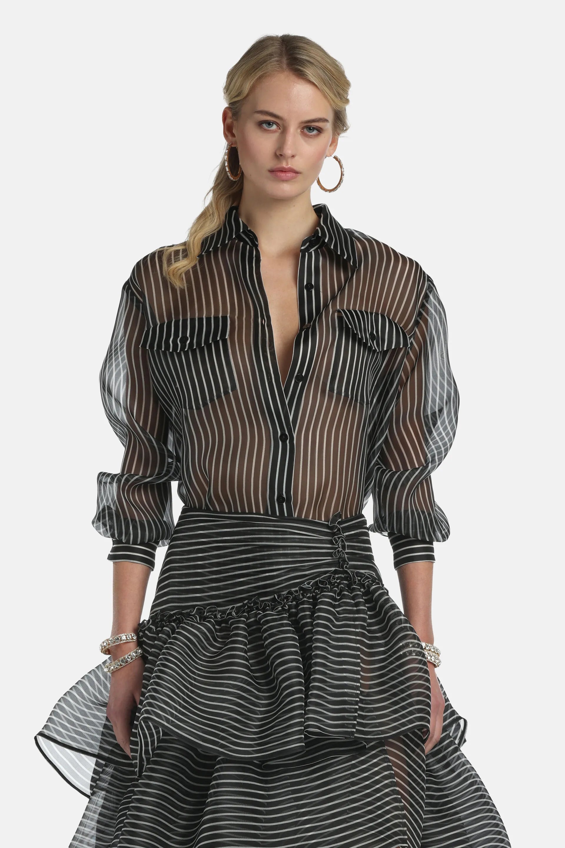 Luisa Spagnoli Var Riga Nero Panna Women Bagatella - Silk Shirt - Fashion Show SKU: BAGATELLA_3314 Image 01