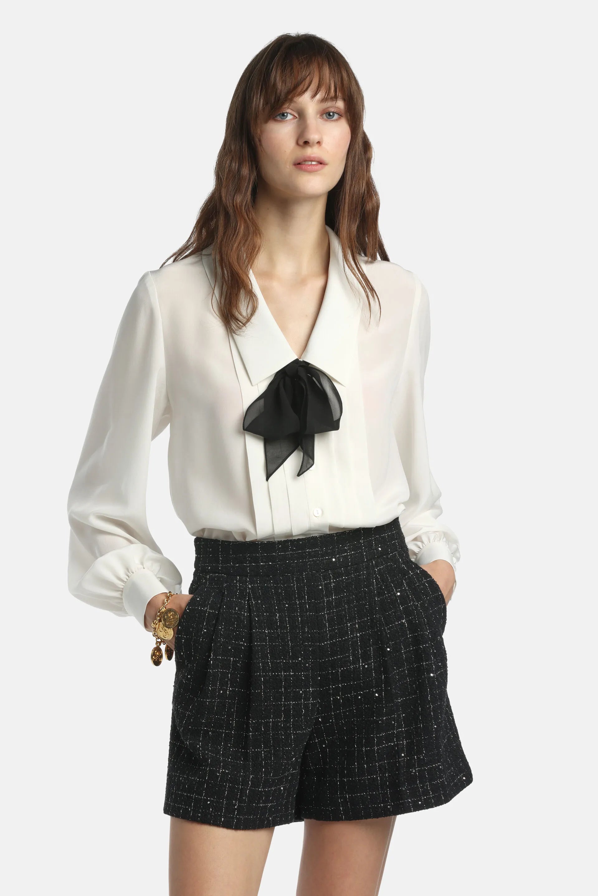 Luisa Spagnoli Panna/Nero Women Balda - Cr�pe De Chine Shirt SKU: BALDA_0202 0101 Image 01