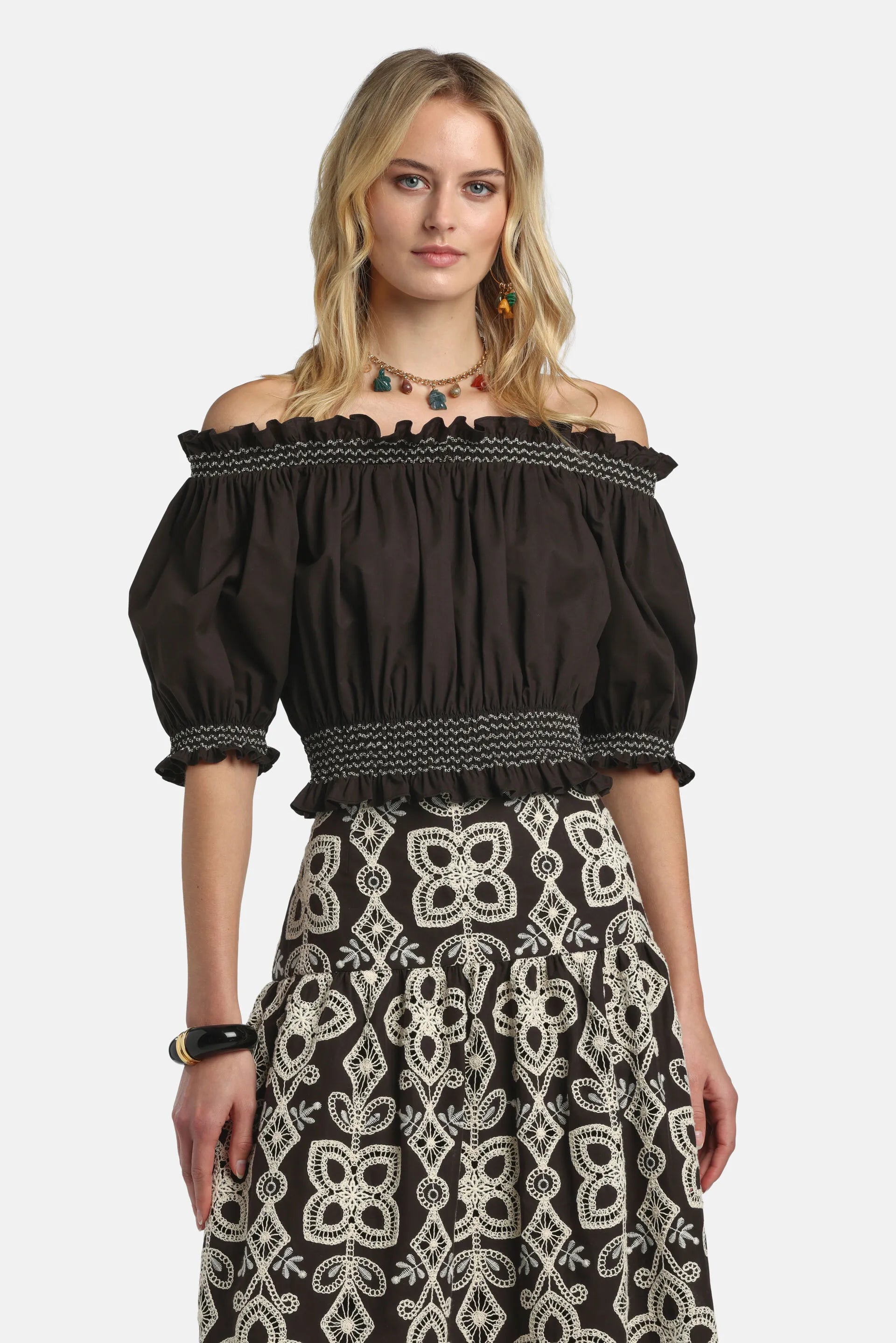 Luisa Spagnoli Nero Women Basalto - Bardot-Neck Crop Top SKU: BASALTO_0101 Image 01