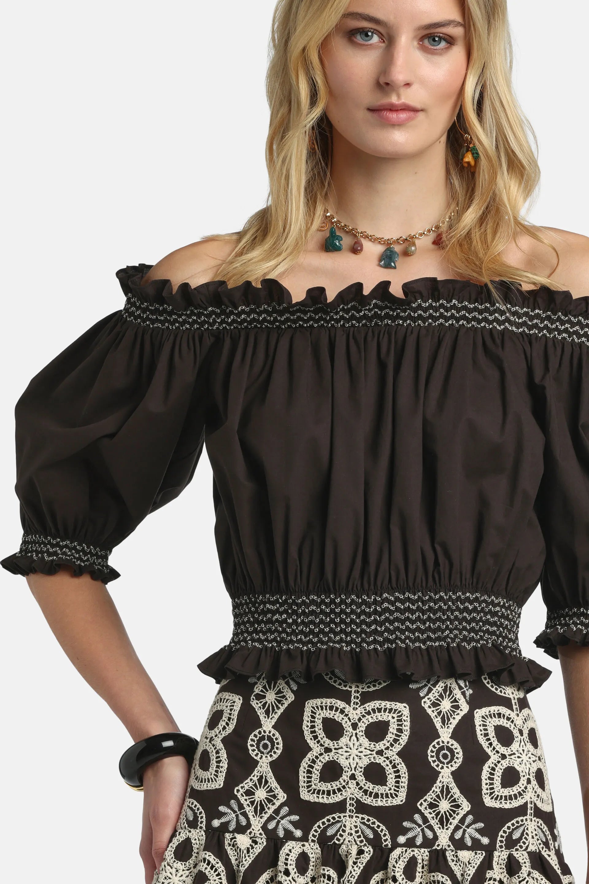 Luisa Spagnoli Nero Women Basalto - Bardot-Neck Crop Top SKU: BASALTO_0101 Image 03