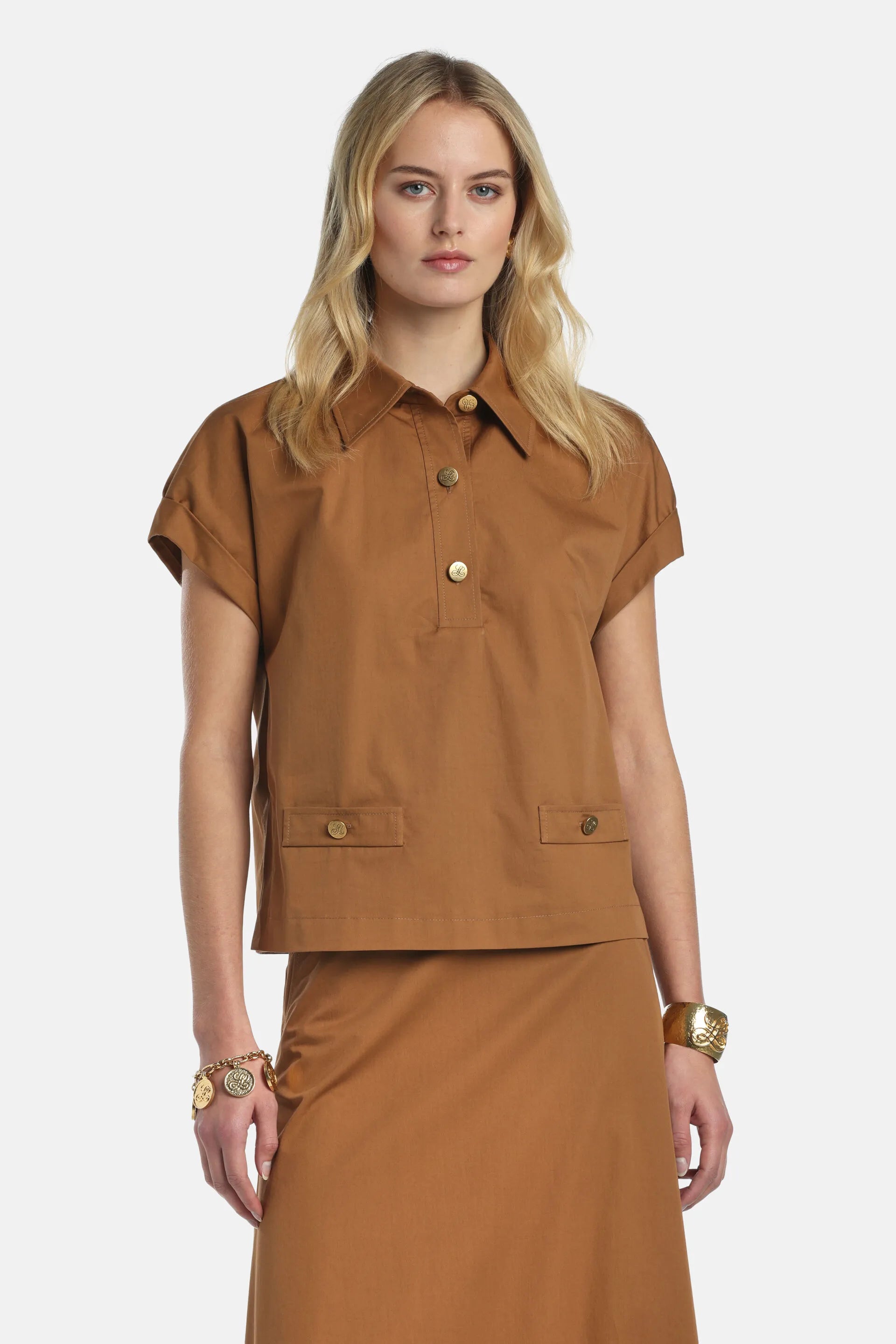Luisa Spagnoli_Tobacco_Bassista - Blouse With Gold Buttons_BASSISTA_2217_01