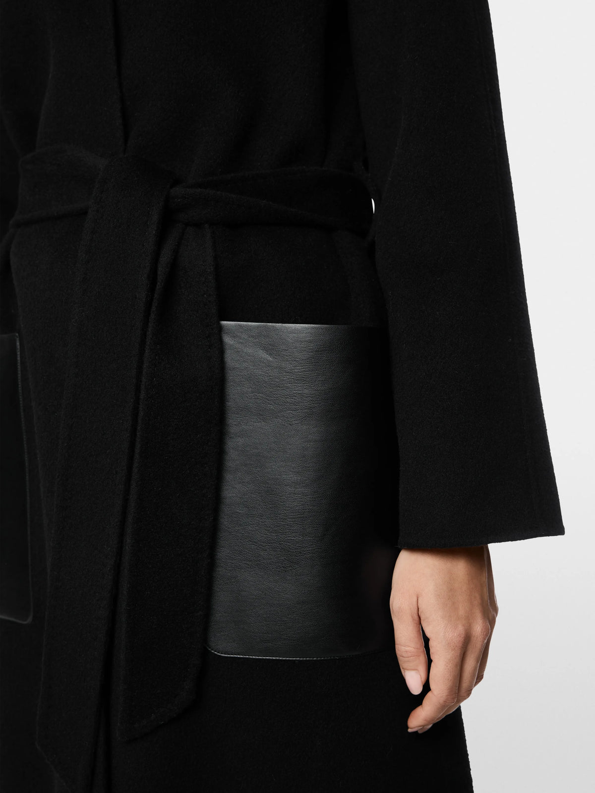 Marc Cain Black New Women Short Coat with Leather Details SKU: BC 11.06 W33_900 Image 04