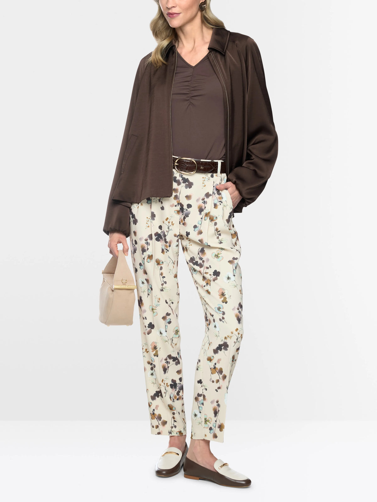 Marc Cain Seal Brown Women Flared Jacket in Shiny Material SKU: BC 31.16 W60_697 Image 01
