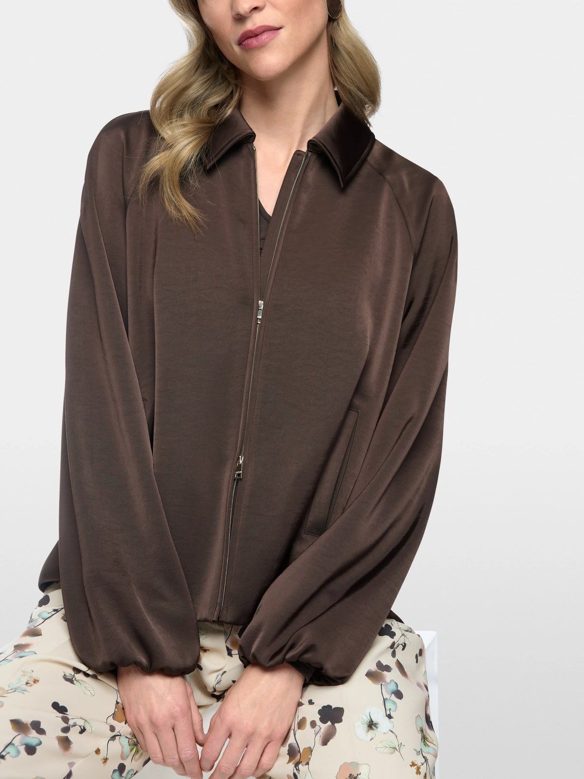 Marc Cain Seal Brown Women Flared Jacket in Shiny Material SKU: BC 31.16 W60_697 Image 06