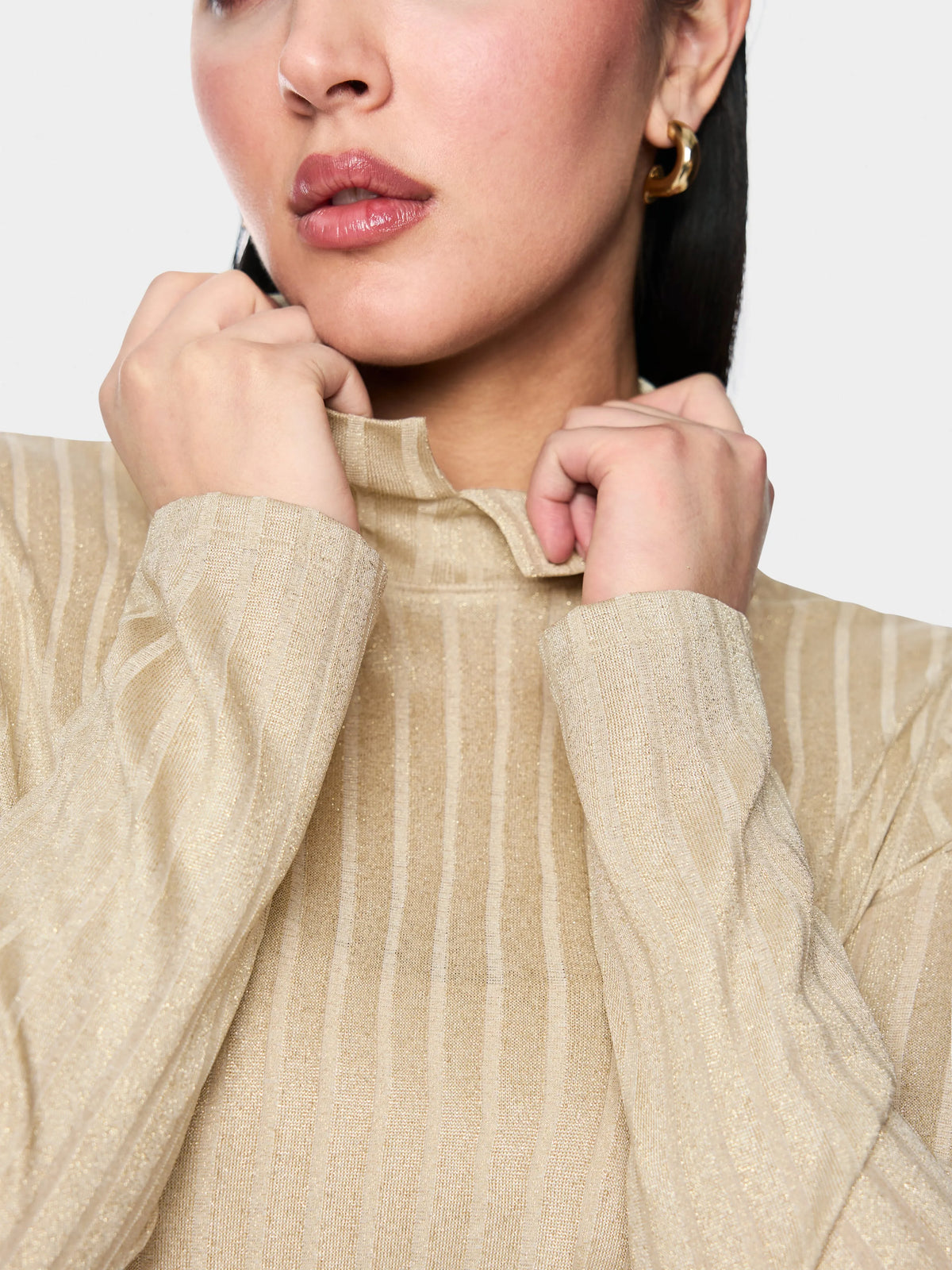 Marc Cain Tannin Women Lurex Ribbed Shirt with Stand-Up Collar SKU: BC 48.70 J21_620 Image 05