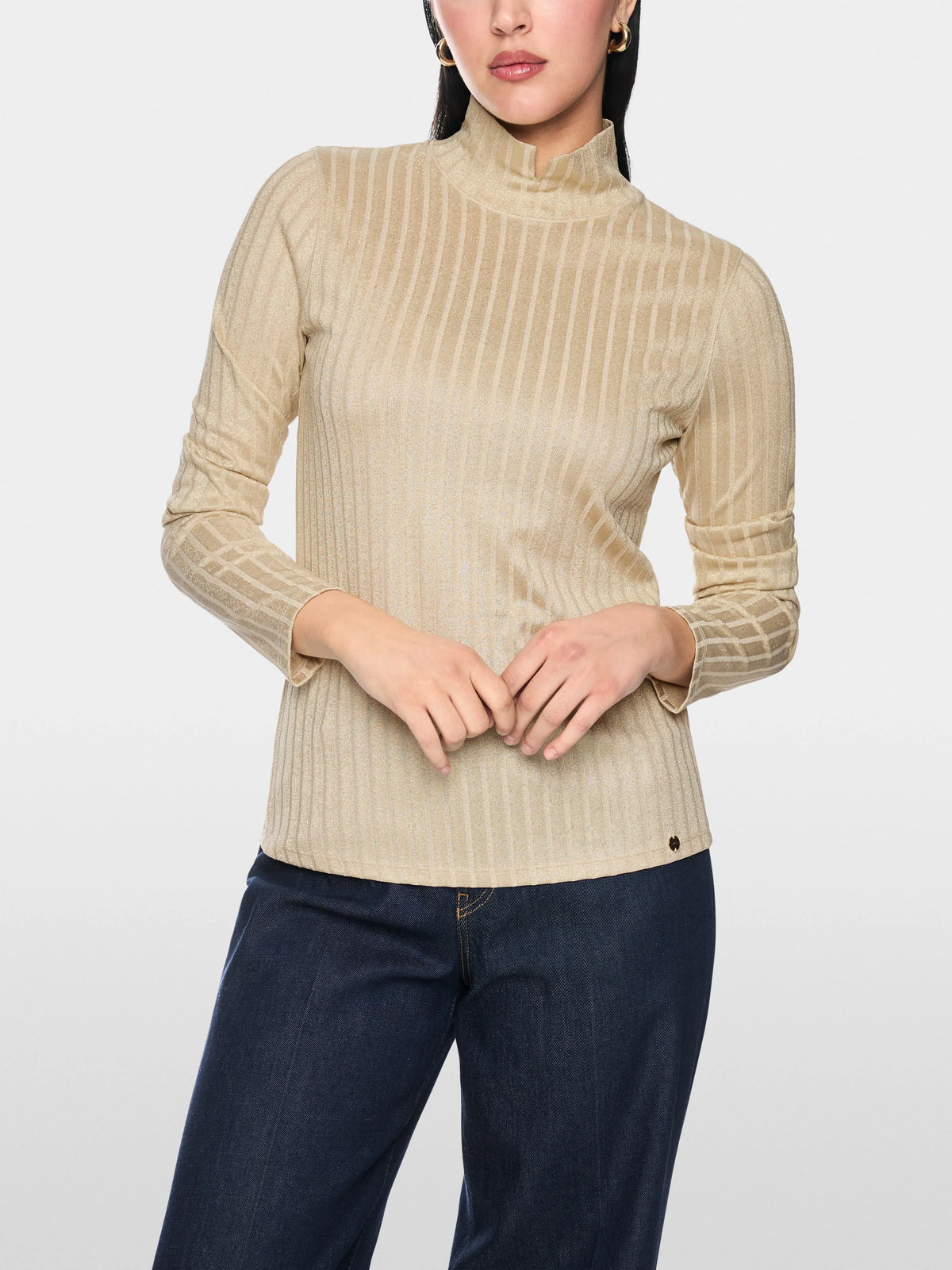Marc Cain Tannin Women Lurex Ribbed Shirt with Stand-Up Collar SKU: BC 48.70 J21_620 Image 06