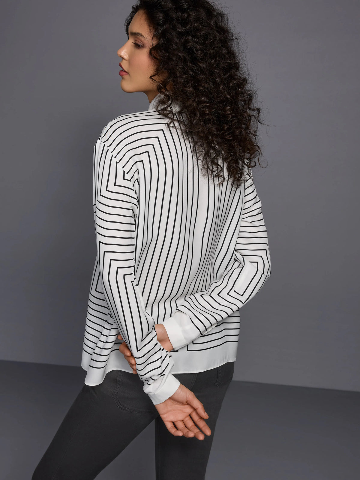 Marc Cain White And Black Women Geometric Blouse in a Silk Blend SKU: BC 51.12 W18_190 Image 09