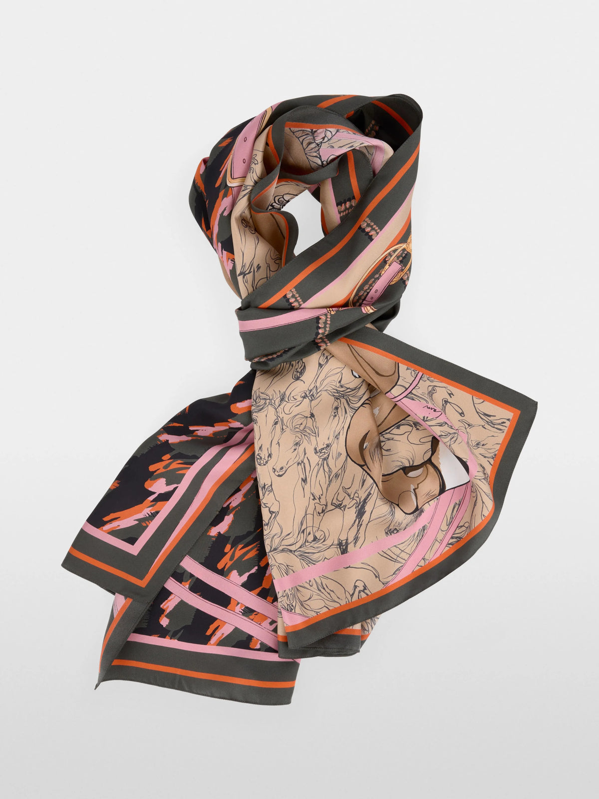 Marc Cain Forest Night New Women Silk Scarf with Mixed Print SKU: BC B4.15 Z60_599 Image 01