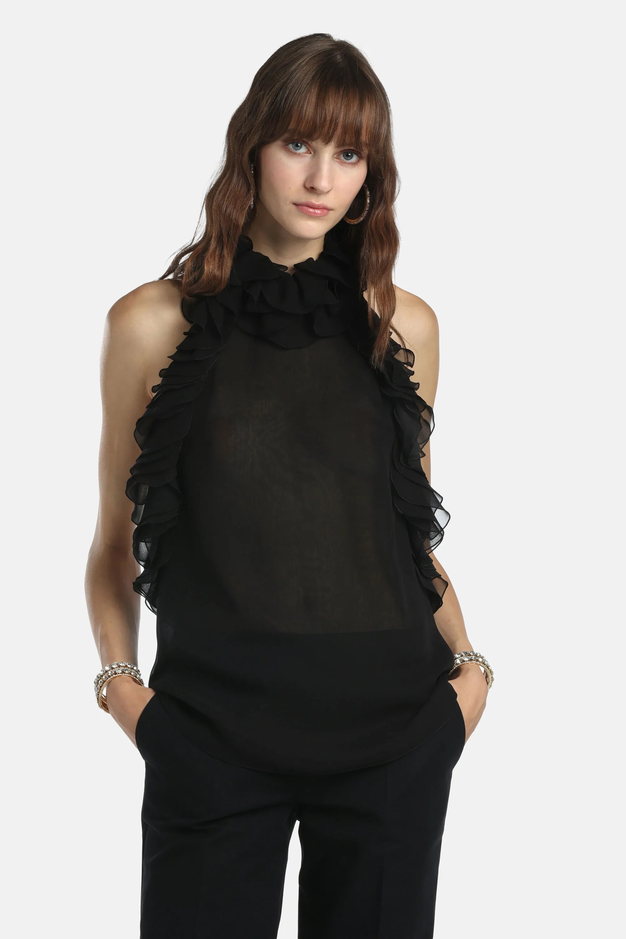 Luisa Spagnoli Nero Women Benestare - Ruffled Top - Fashion Show SKU: BENESTARE_0101 Image 03