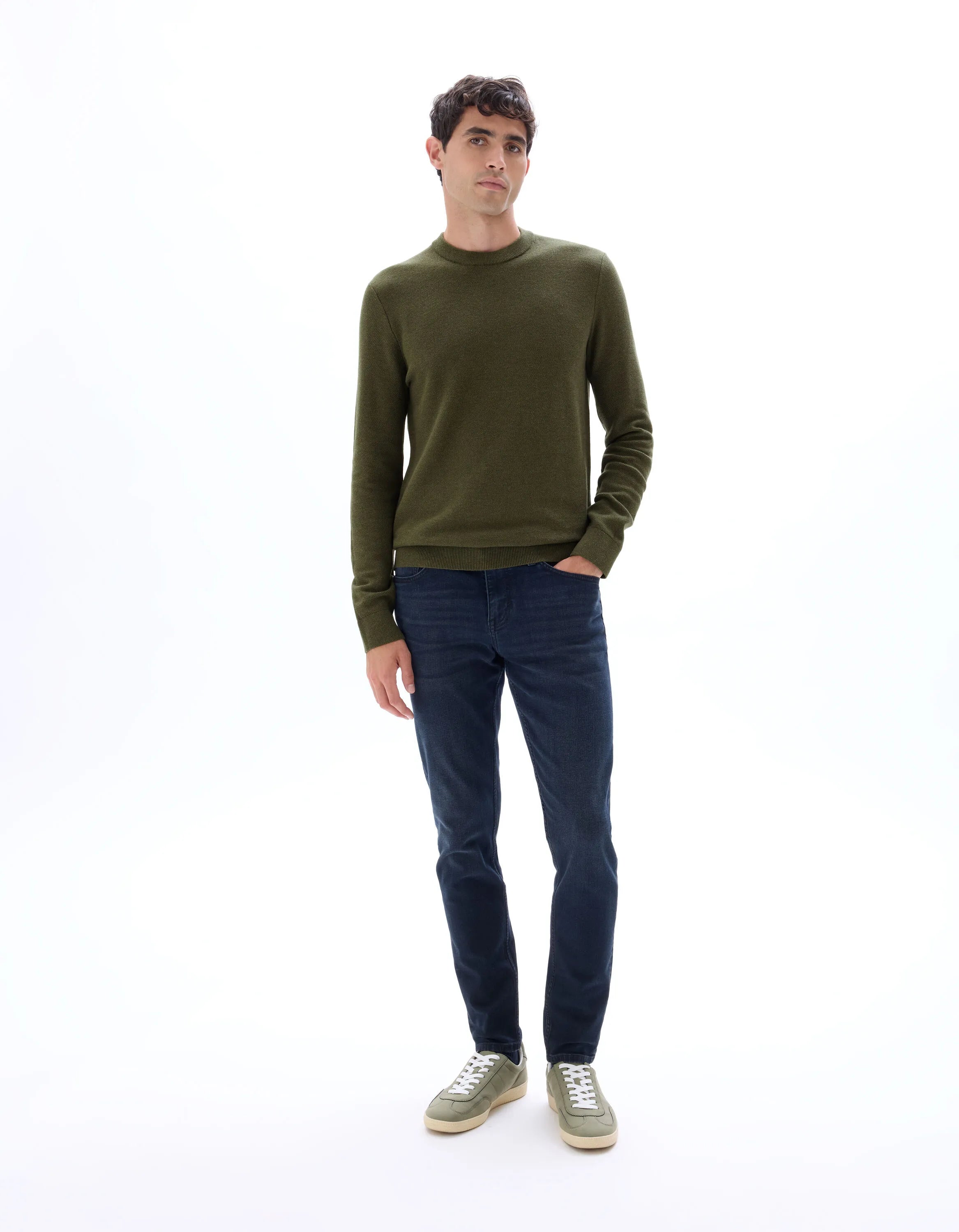 Celio_Kaki_Round Neck Sweater 100% Cotton_BEPIC_KAKI_02
