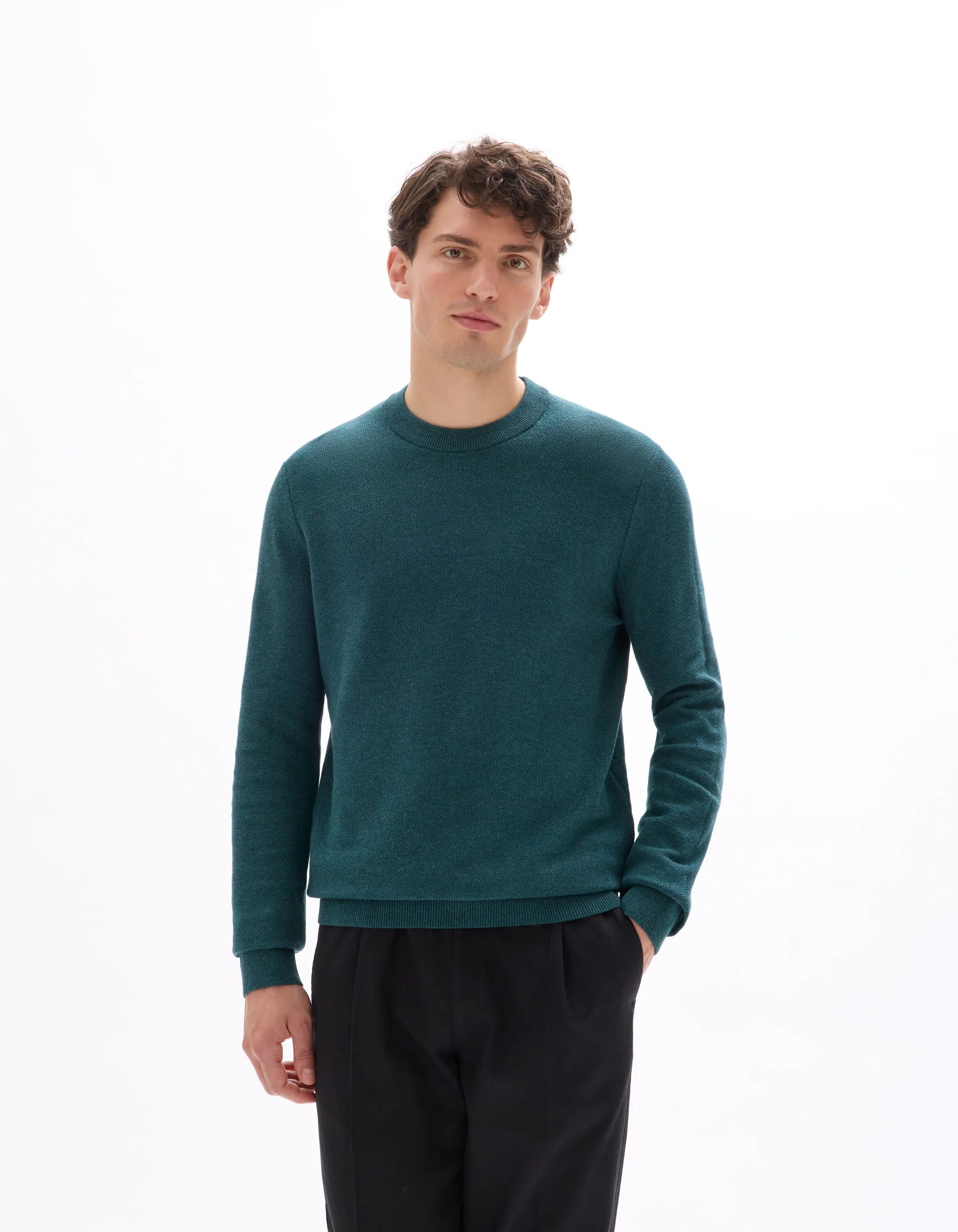 Celio_Vert Fonce 02_100% Organic Cotton Crew Neck Sweater_BEPIC_VERT FONCE 02_01