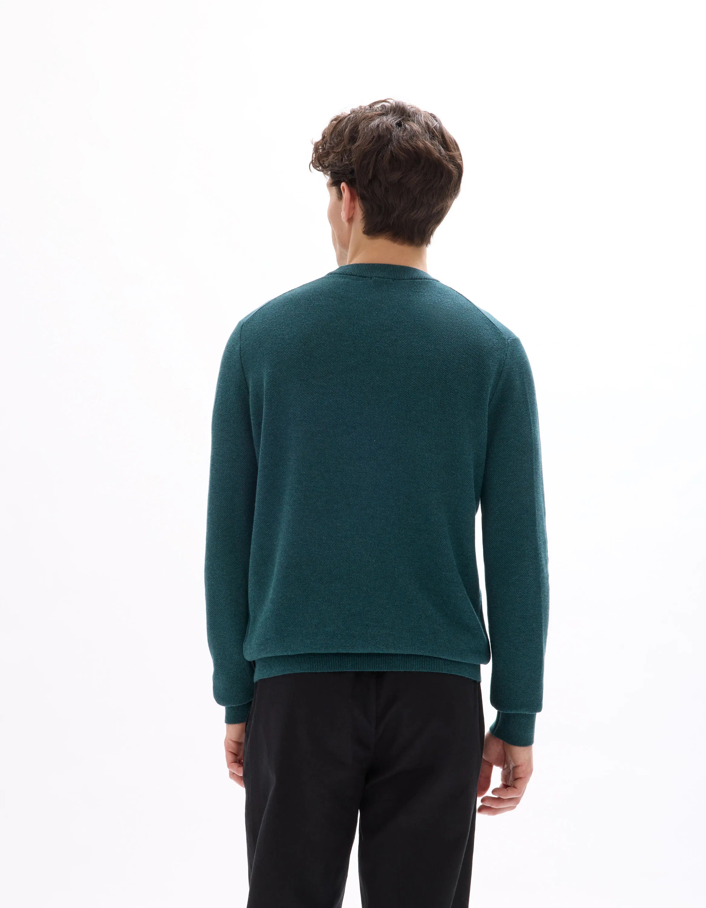 Celio_Vert Fonce 02_100% Organic Cotton Crew Neck Sweater_BEPIC_VERT FONCE 02_03