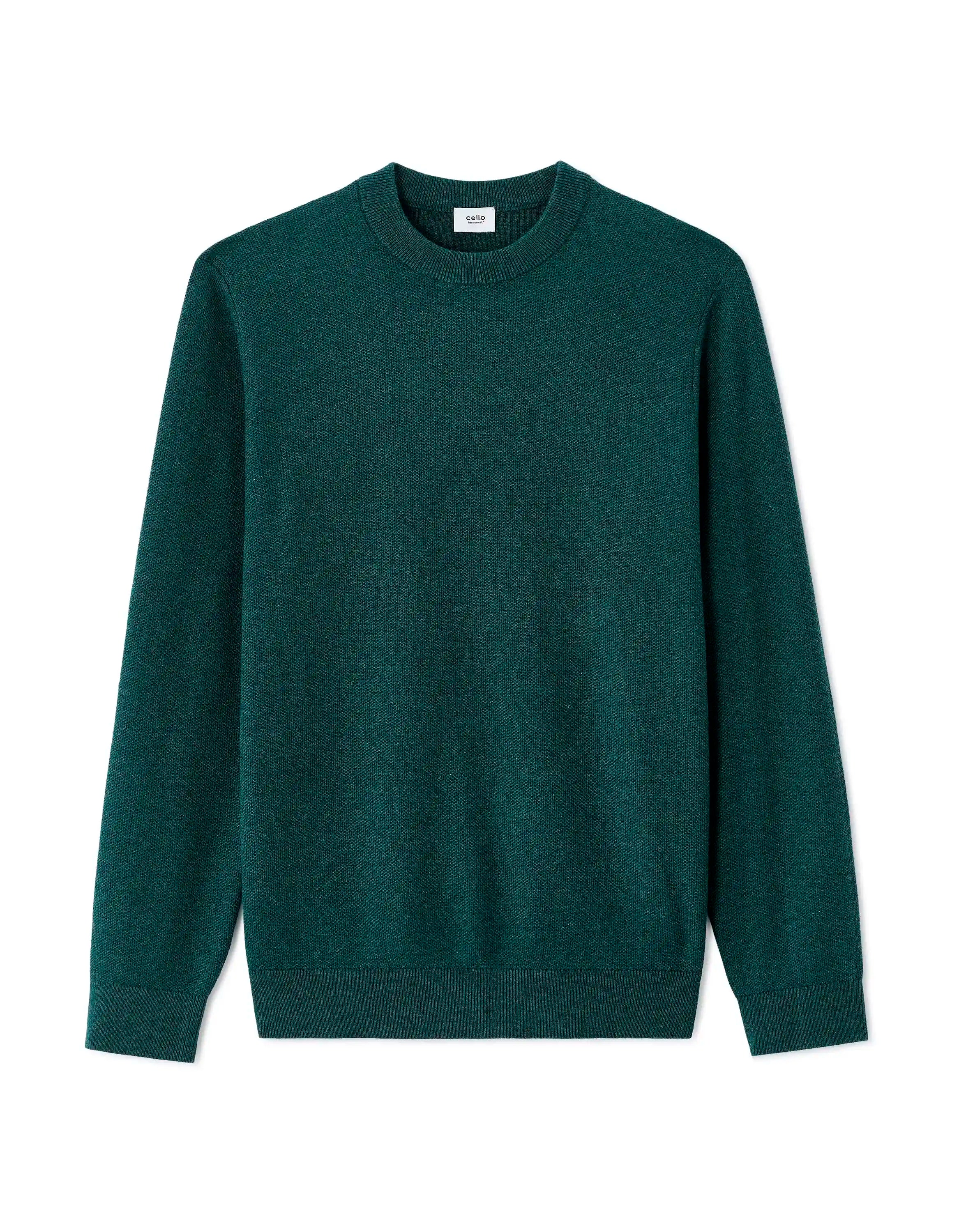Celio_Vert Fonce 02_100% Organic Cotton Crew Neck Sweater_BEPIC_VERT FONCE 02_05