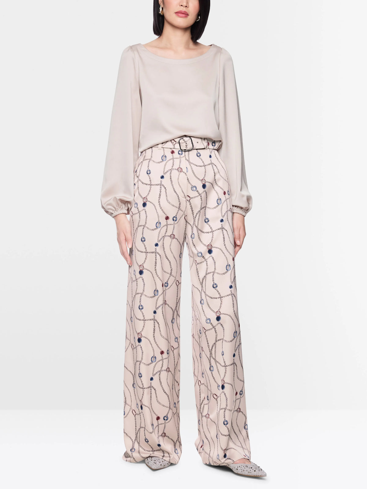 Marc Cain Light Desert Taupe Women WAUKEE Trousers with Chain Print SKU: BG 81.12 W28_702 Image 01