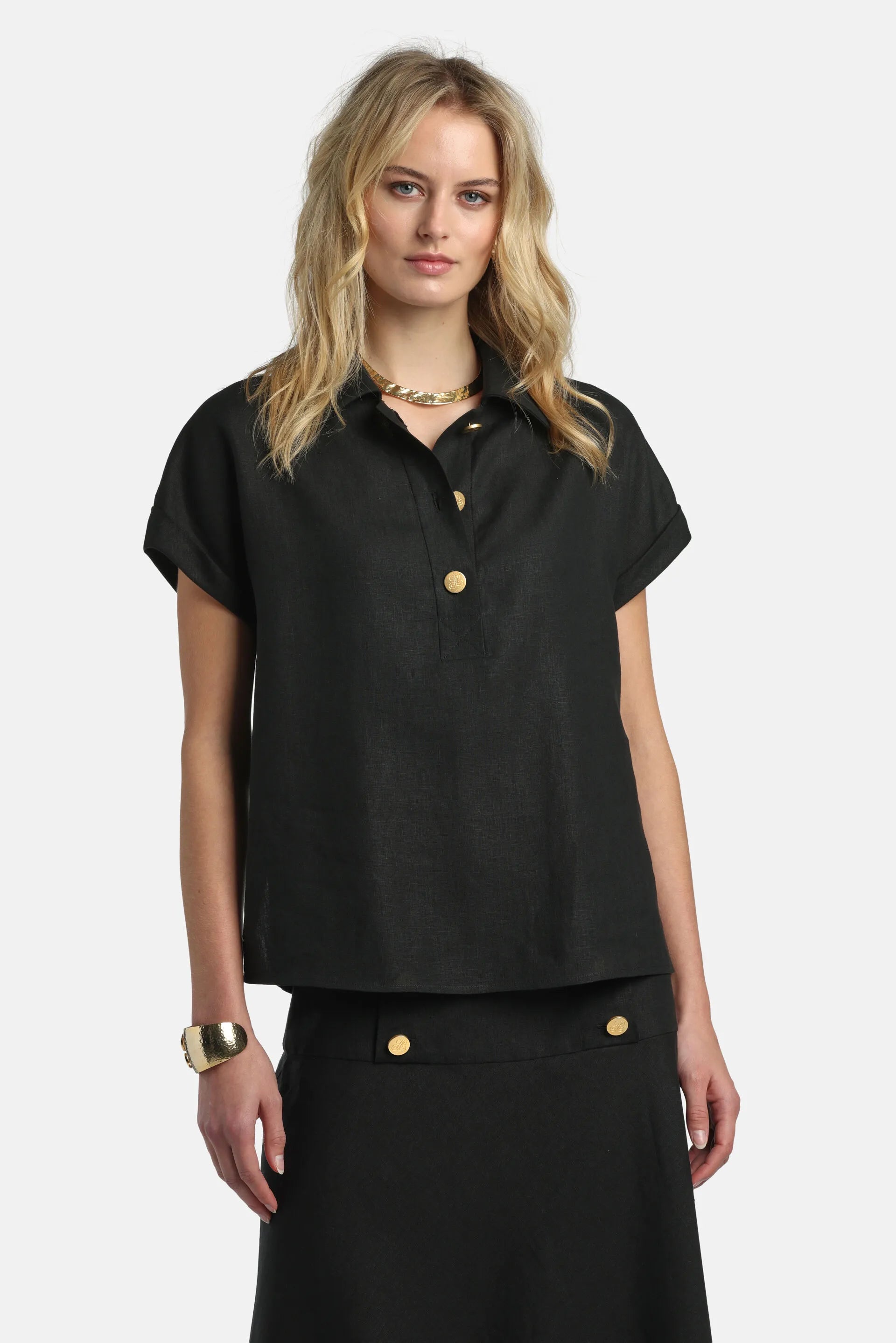 Luisa Spagnoli Nero Women Bighe - Shirt with Gold Buttons SKU: BIGHE_0101 Image 01