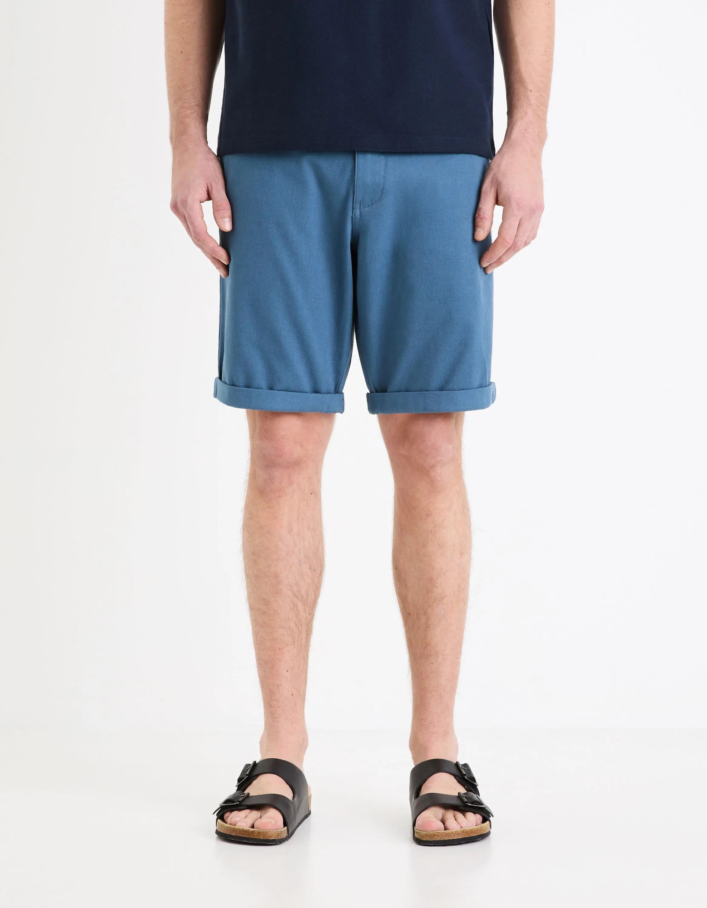 Plain Chino Bermuda Shorts In Stretch Cotton_BOCHINOBM_BLUE_01