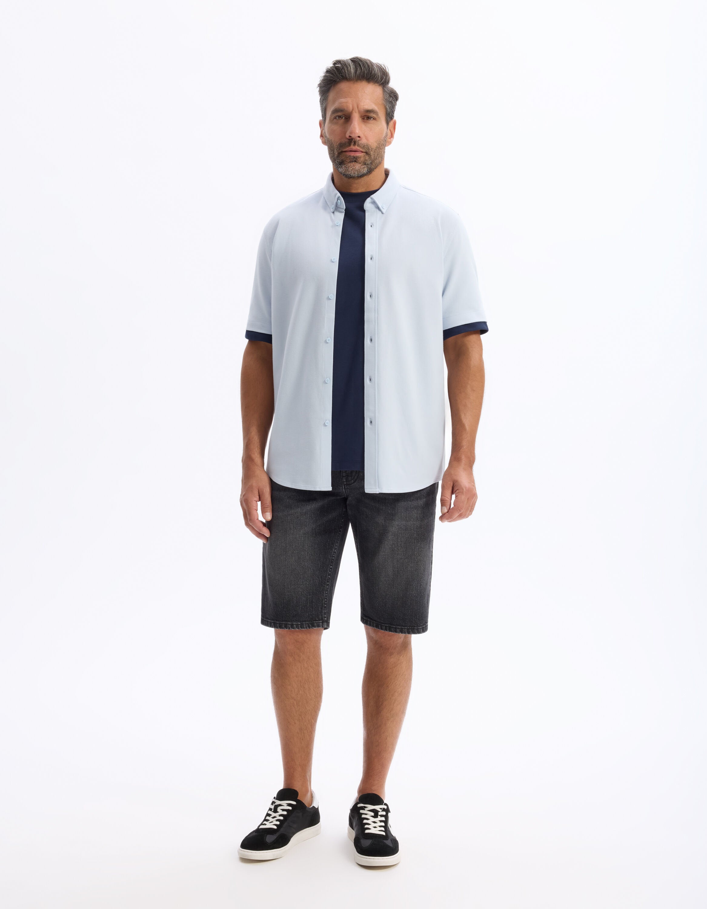 Celio_Black Stretch Cotton Denim Shorts_BOFIRSTBM_BLACK_01