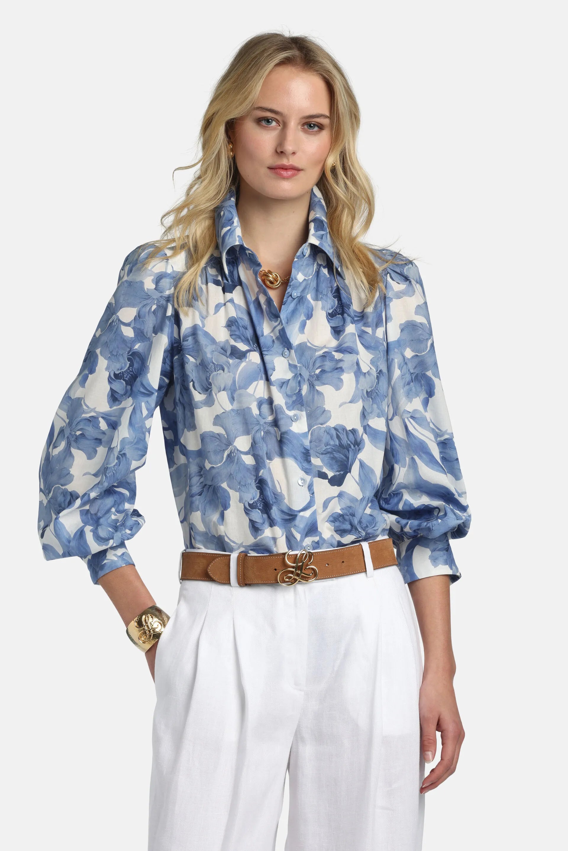 Luisa Spagnoli Var Panna Bluette Women Bollino - Printed Shirt SKU: BOLLINO_4556 Image 01