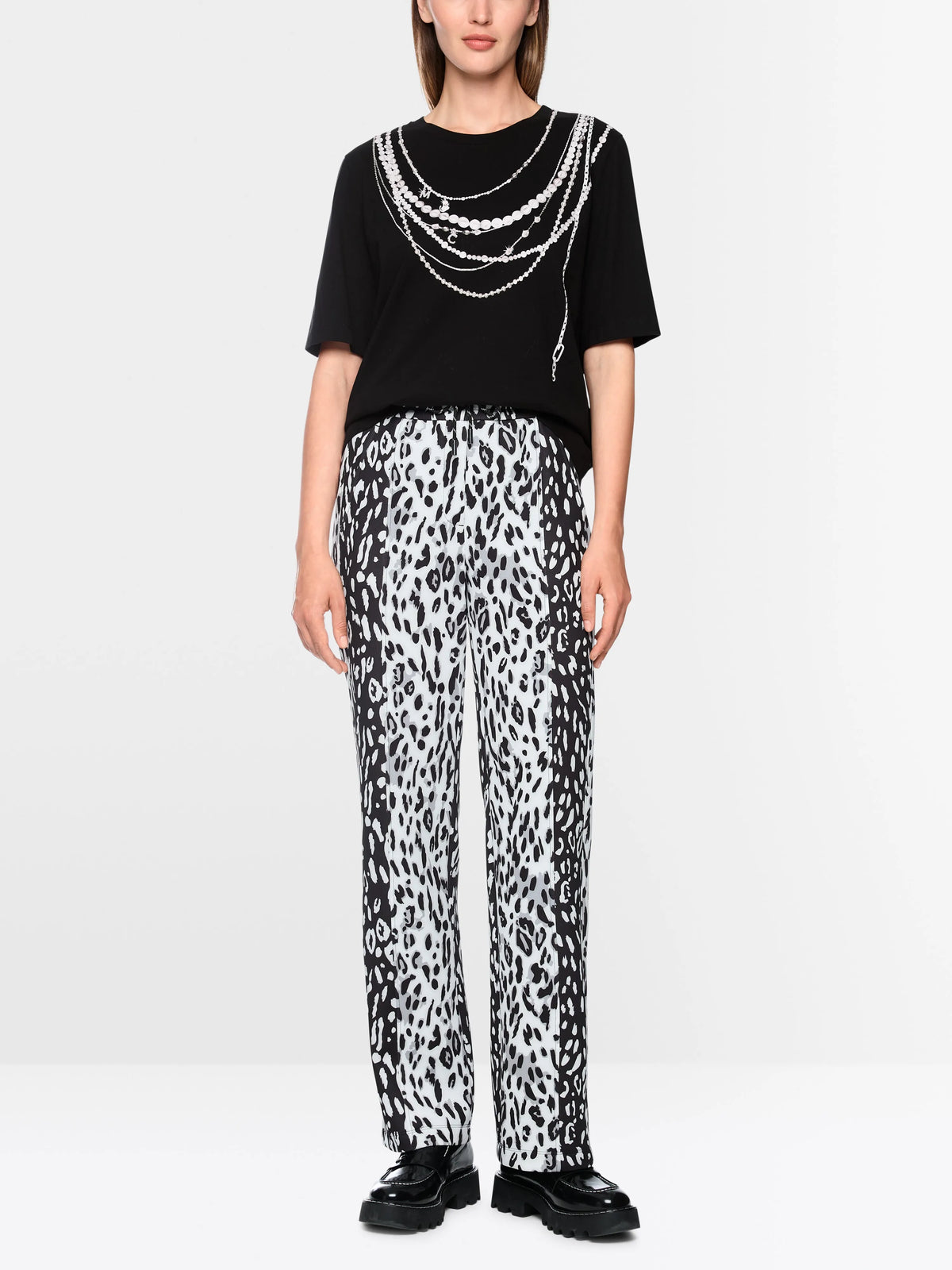Marc Cain Black New Women Cotton T-Shirt with Print SKU: BS 48.20 J59_900 Image 01