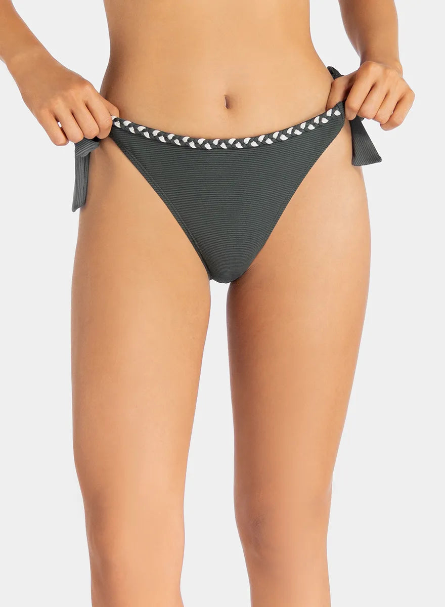 Marie France Kaki Women Mason Ribbed Braided Trim Bikini Bottom SKU: BWMASONBOTTOM_Kaki Image 01