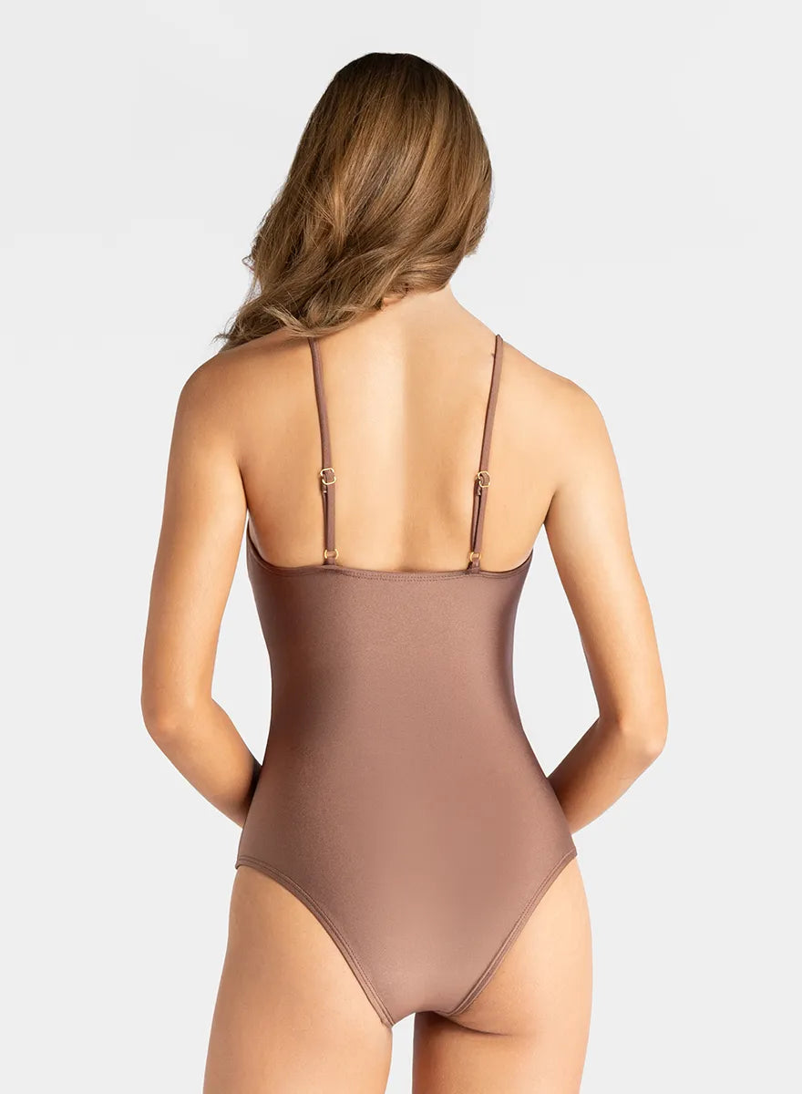 Marie France Bronze Women Shimmering Hardware Scoop One-Piece Swimsuit SKU: BWSEABOUND_Bronze Image 02