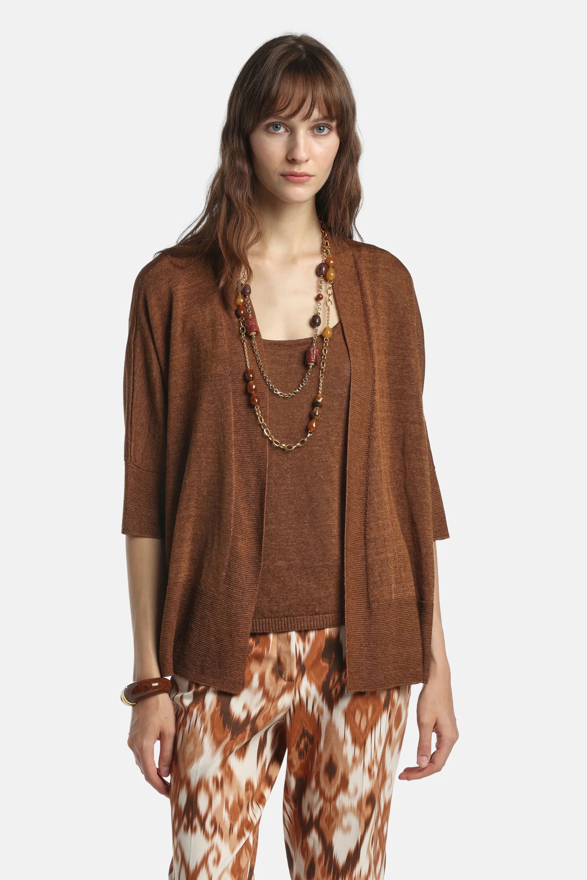 Luisa Spagnoli Tabacco Women Cammino - Long Cardigan SKU: CAMMINO_2202 Image 01