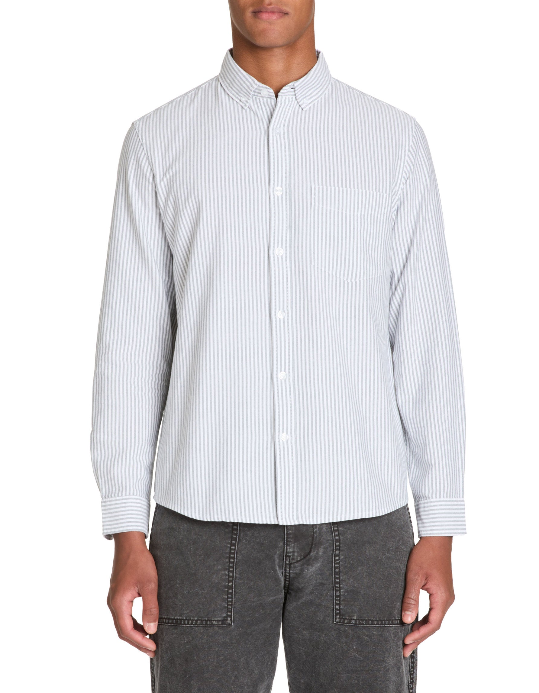 Celio_Green Regular Striped Shirt in Oxford Cotton_CAOXFORDY_DUCK GREEN_01