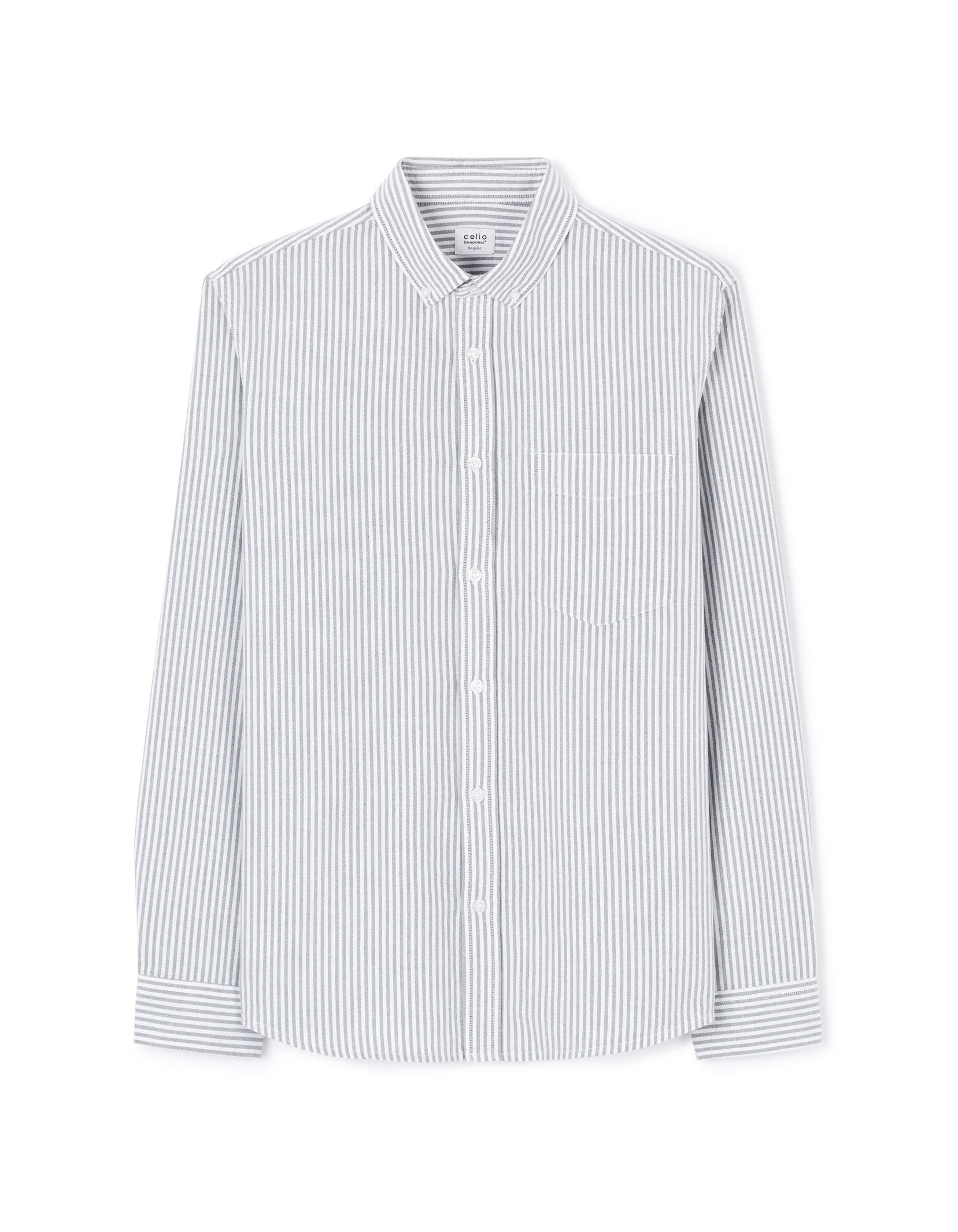 Celio_Green Regular Striped Shirt in Oxford Cotton_CAOXFORDY_DUCK GREEN_04