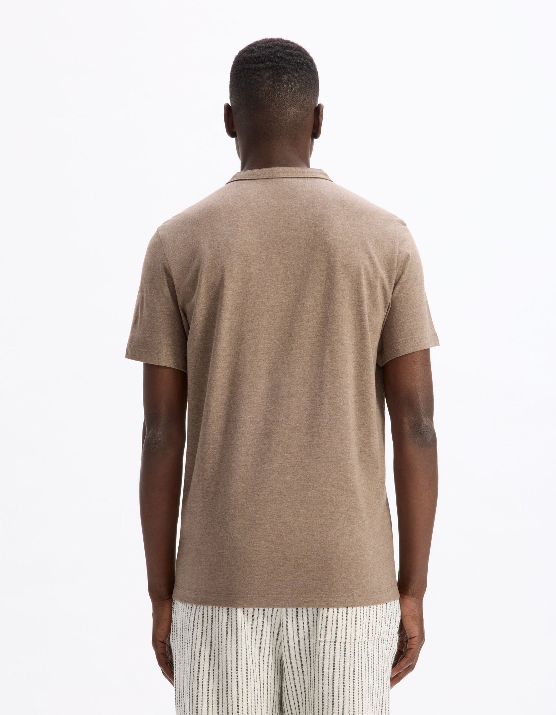 Celio_Taupe T-Shirt Straight Tunisian Collar 100% Cotton_CEGETI_TAUPE_03