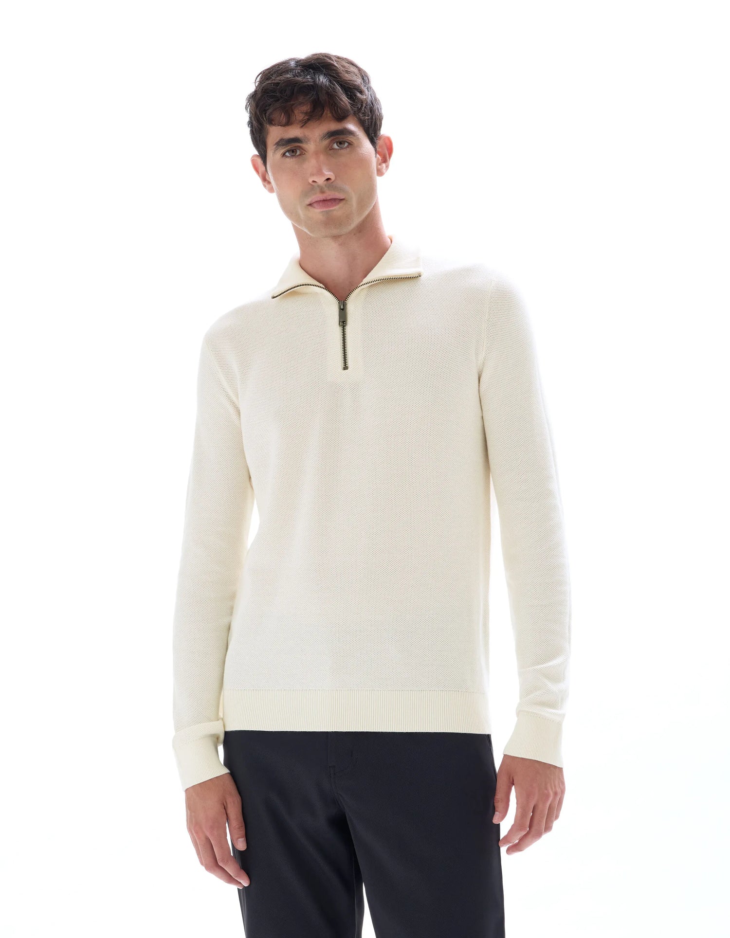 Celio_Ecru_100% Cotton Trucker Neck Sweater_CELIM_ECRU_01