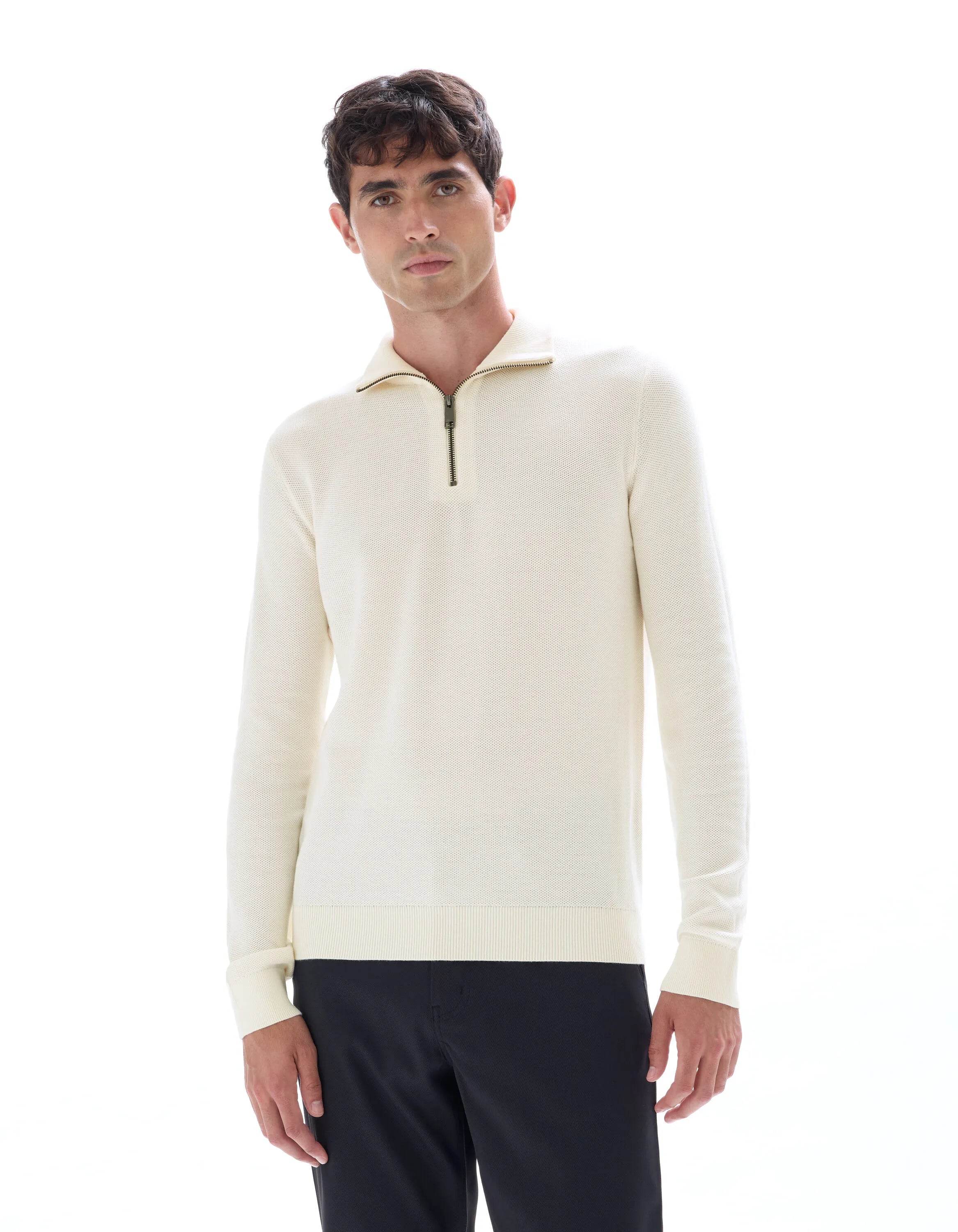 Celio_Ecru_100% Cotton Trucker Neck Sweater_CELIM_ECRU_01