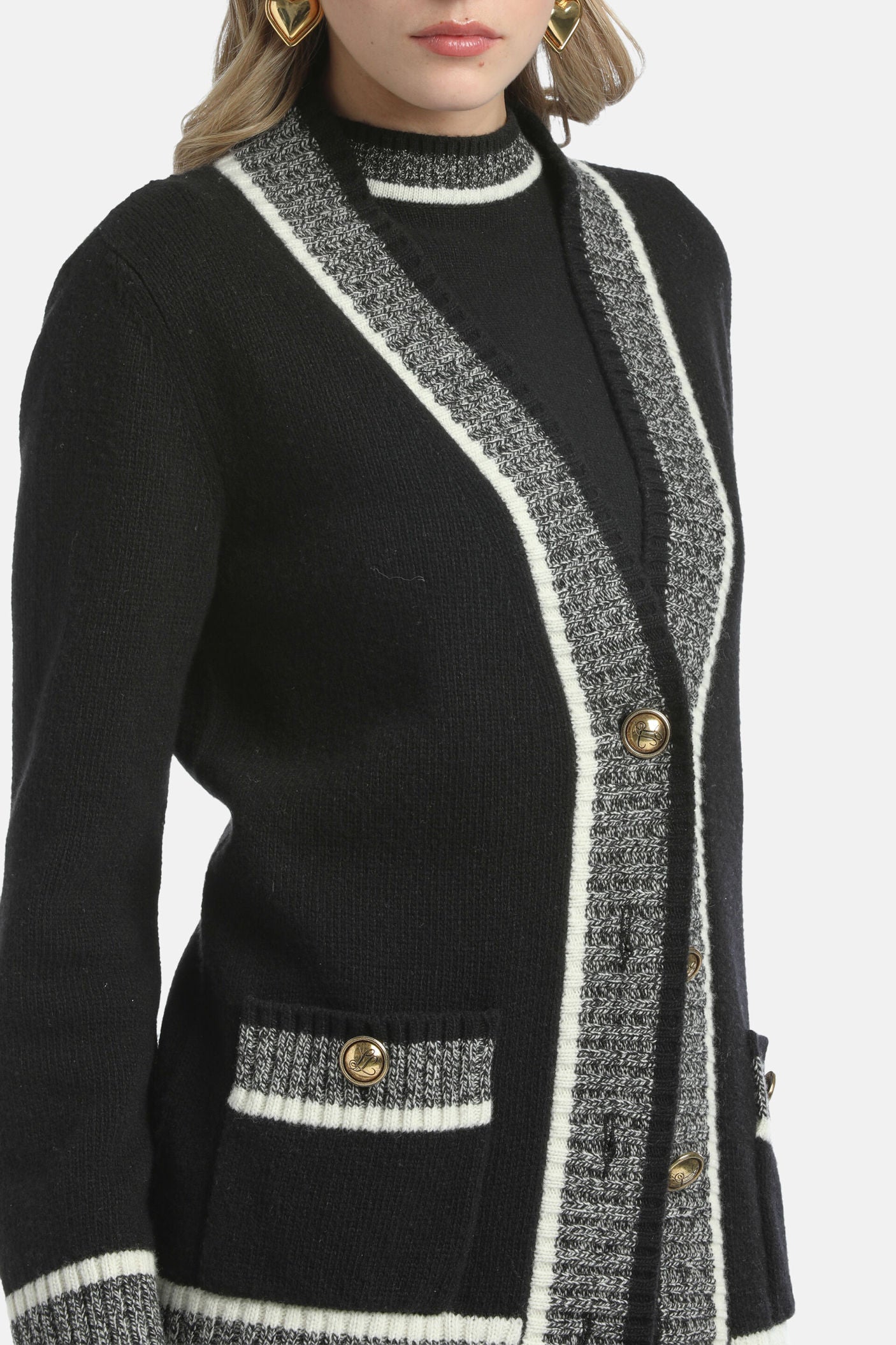 Luisa Spagnoli_Var Nero Mulin Panna_Ceneriera - Cardigan with Contrast Details_CENERIERA_3038_03