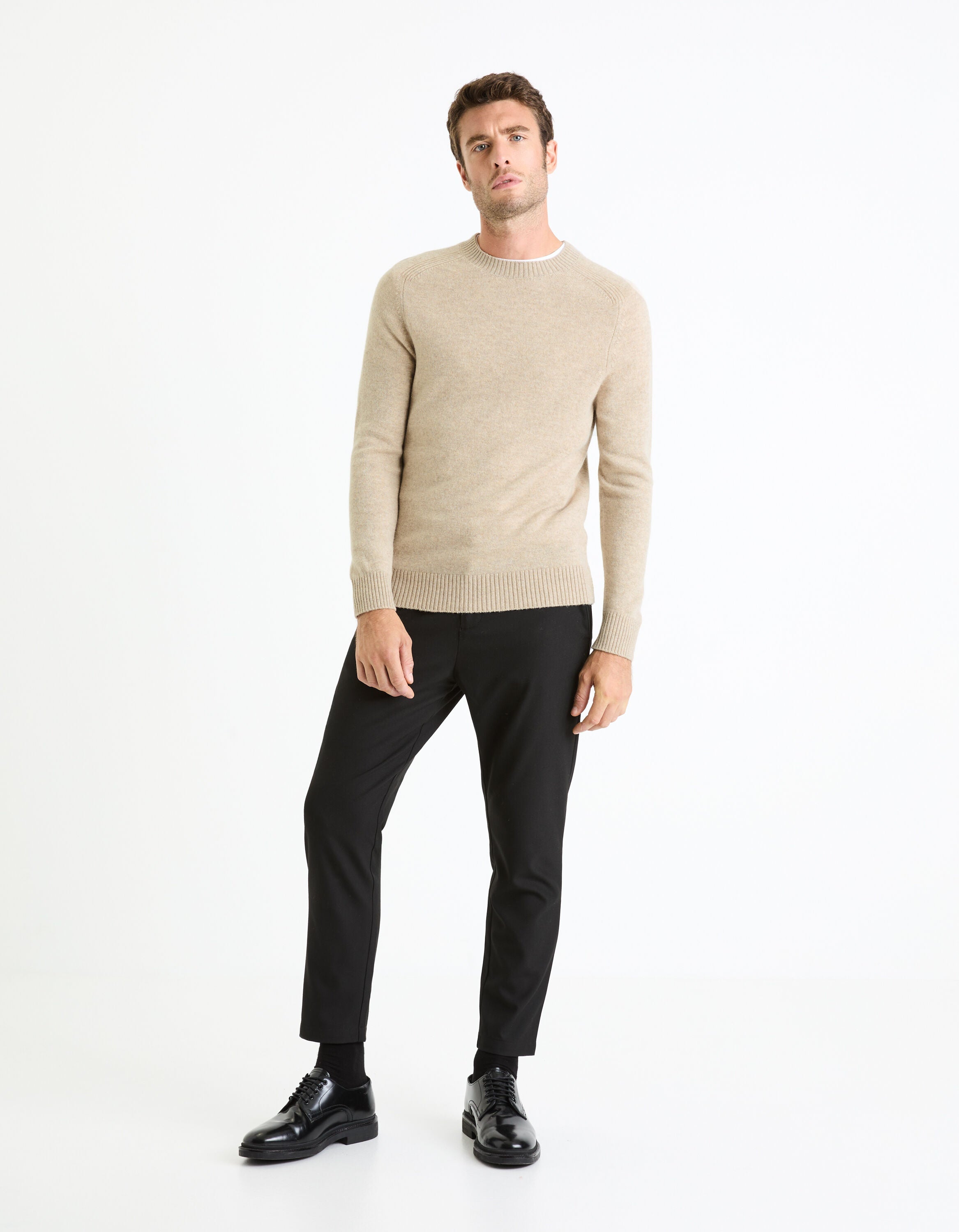 100% Lambswool Zip-Neck Sweater - Beige - BEVAVA