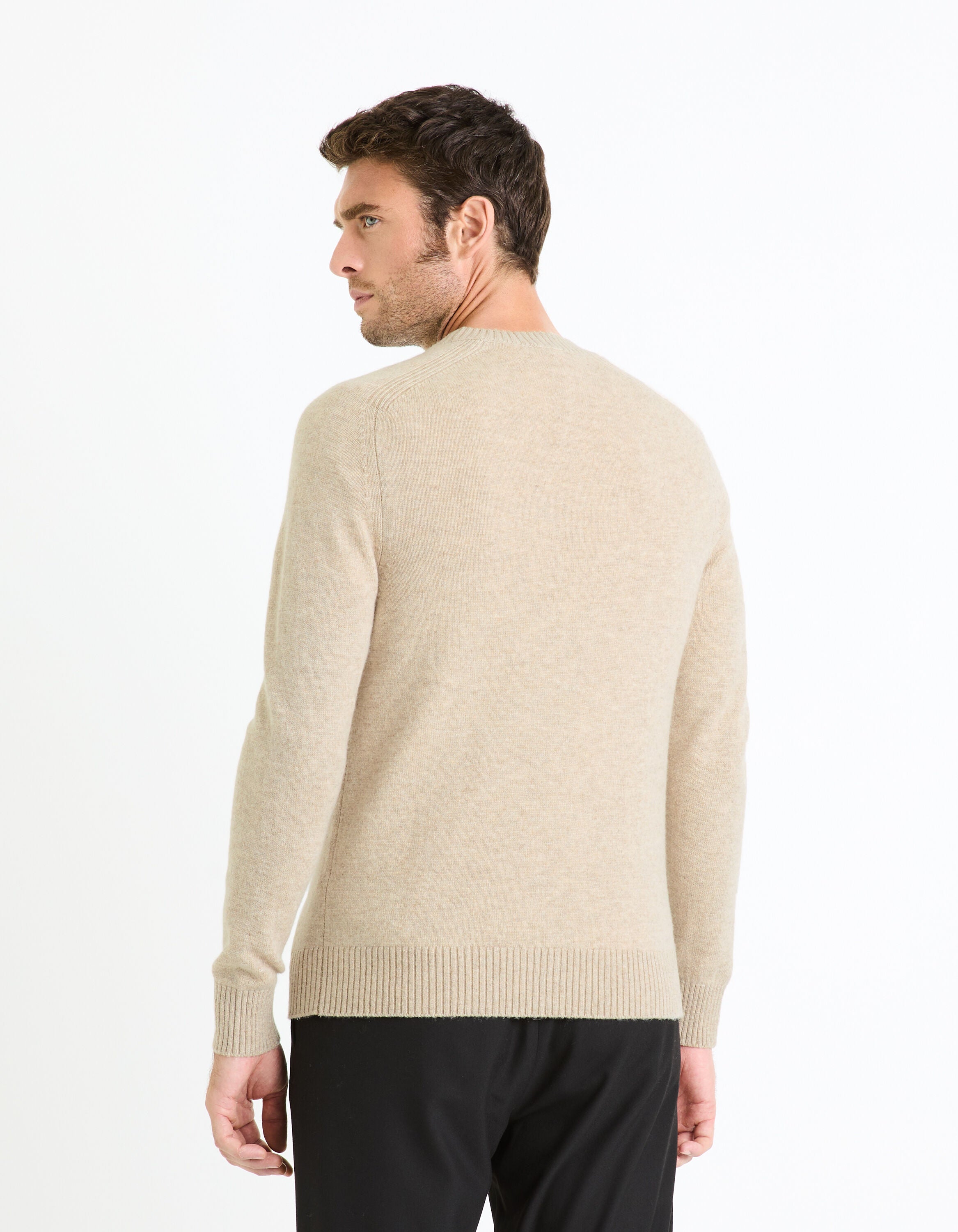 100% Lambswool Zip-Neck Sweater - Beige - BEVAVA