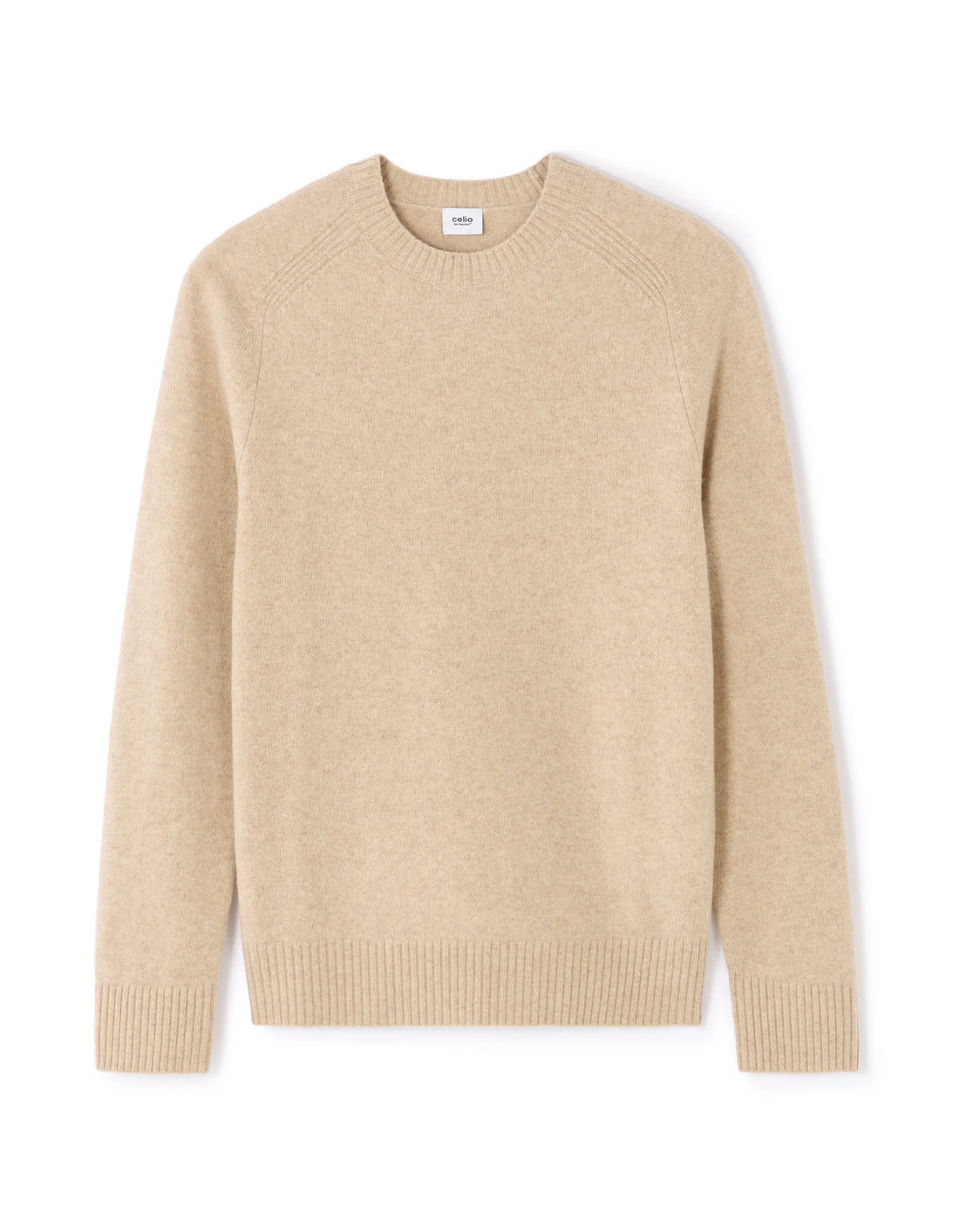 Celio_Beige_100% Lambswool Crew Neck Sweater_CEWOOL_BEIGE_01