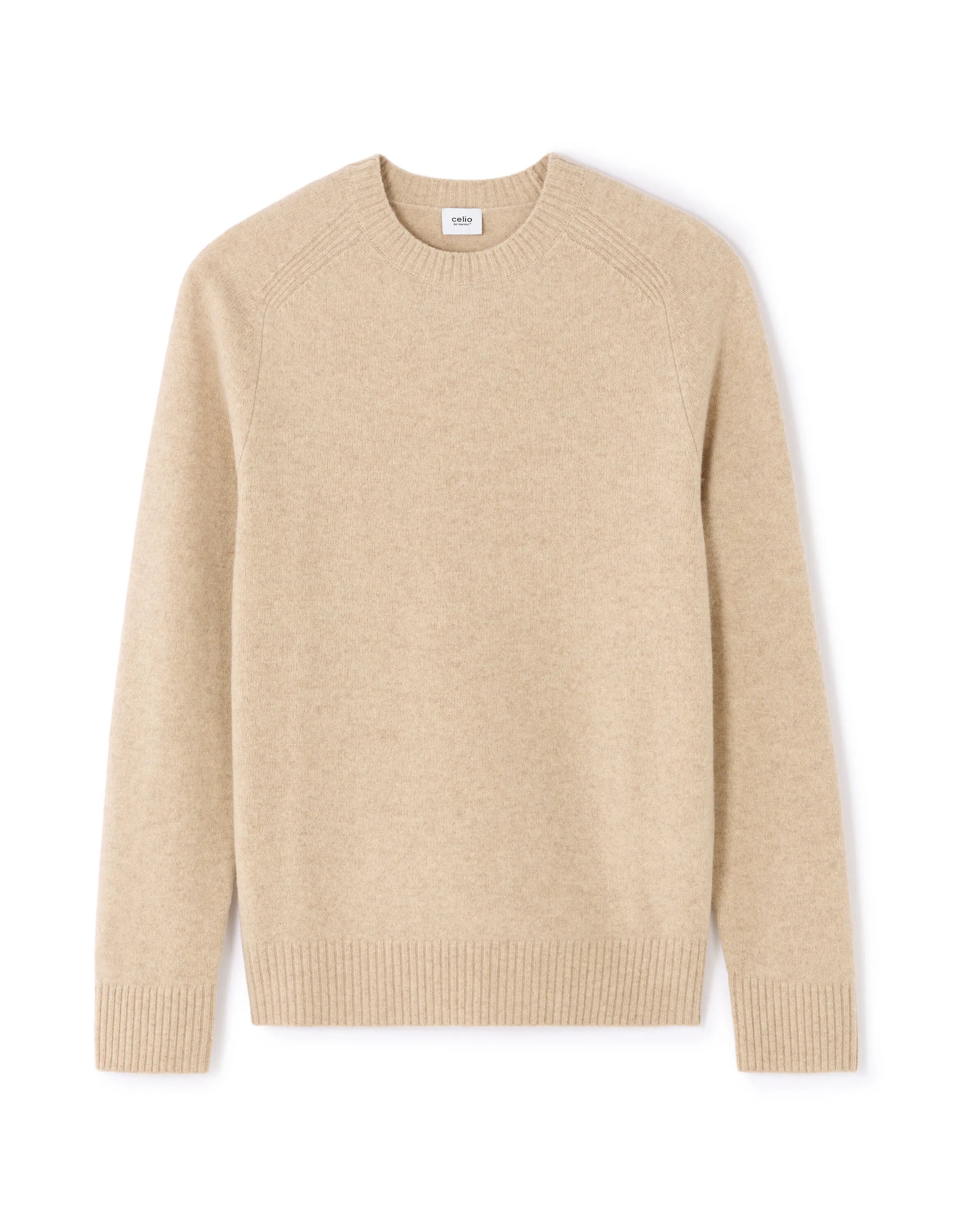 Celio_Beige_100% Lambswool Crew Neck Sweater_CEWOOL_BEIGE_01