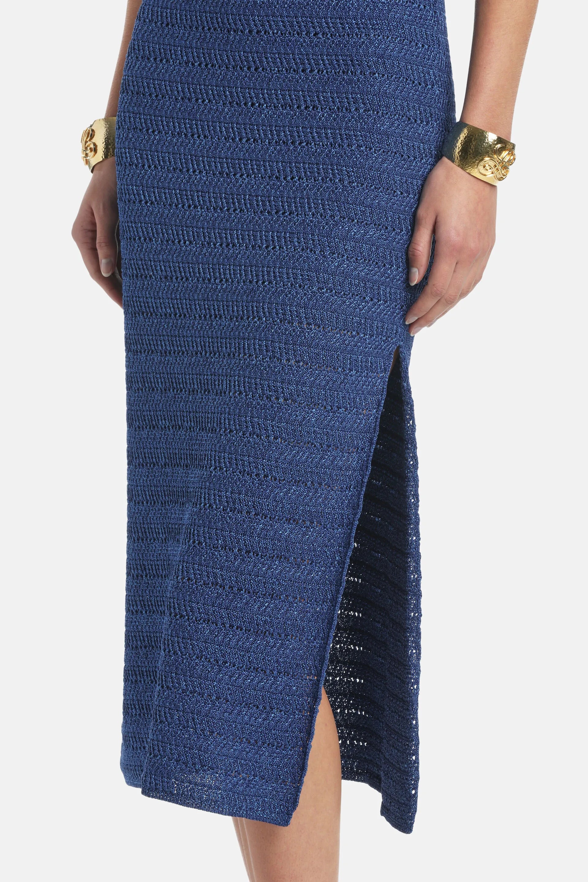 Luisa Spagnoli Blu Oceano Women Colonica - Openwork Knit Maxi Dress SKU: COLONICA_1243 Image 04
