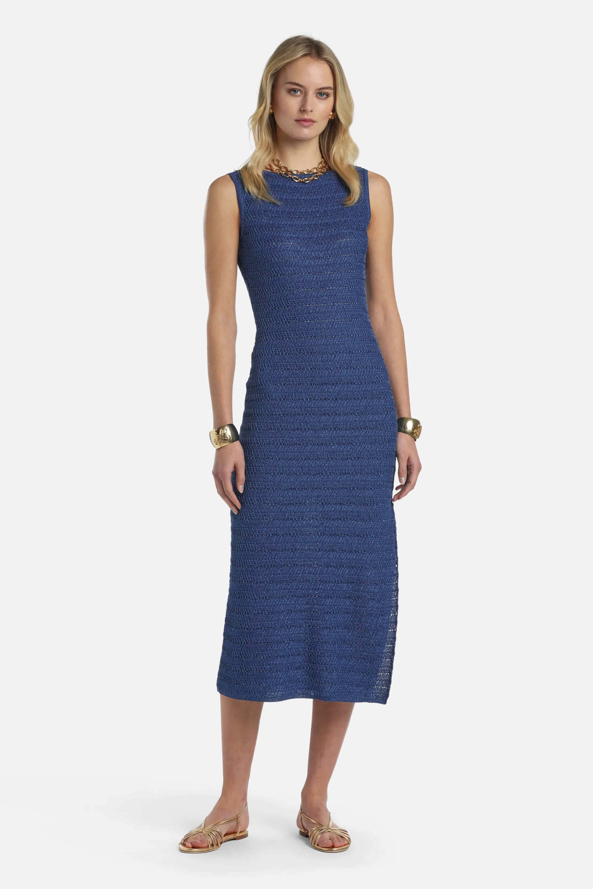 Luisa Spagnoli Blu Oceano Women Colonica - Openwork Knit Maxi Dress SKU: COLONICA_1243 Image 05