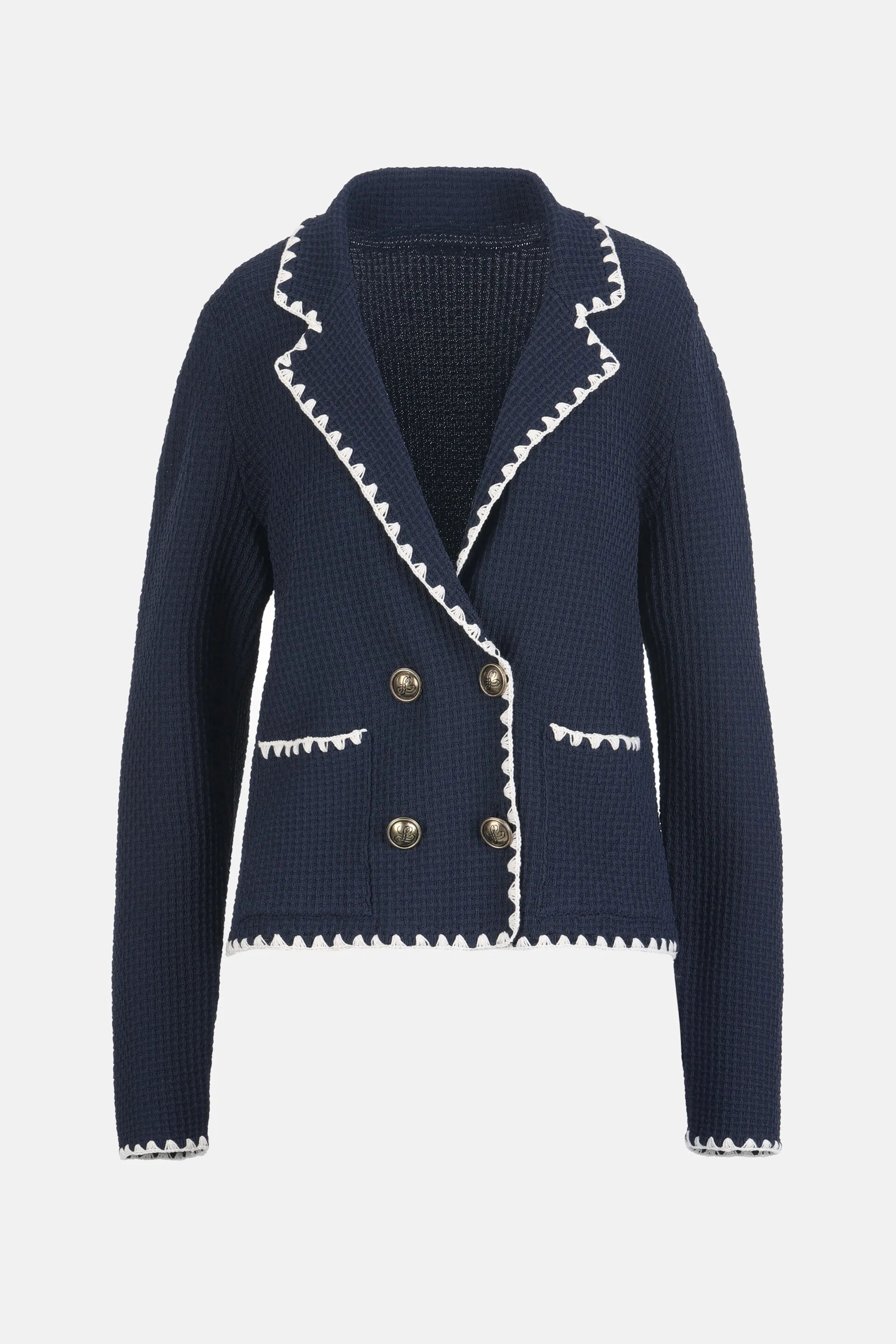 Luisa Spagnoli Blu/Panna Women Cosmica - Double-Breasted Cardigan with Lapels SKU: COSMICA_1209 0202 Image 06