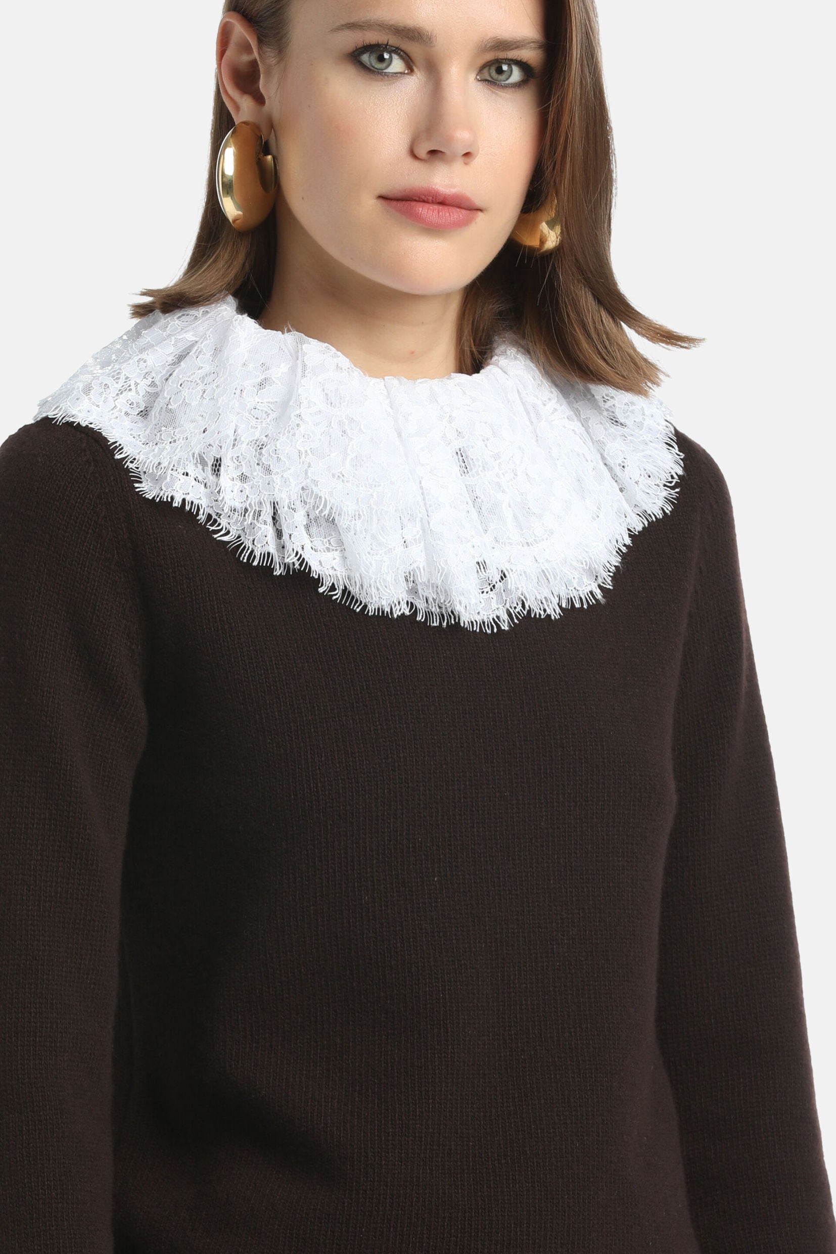 Luisa Spagnoli_Marrone/Bianco_Coupon - Wool Pullover with Lace Details Ð Fashion Show_COUPON_0921 0201_03