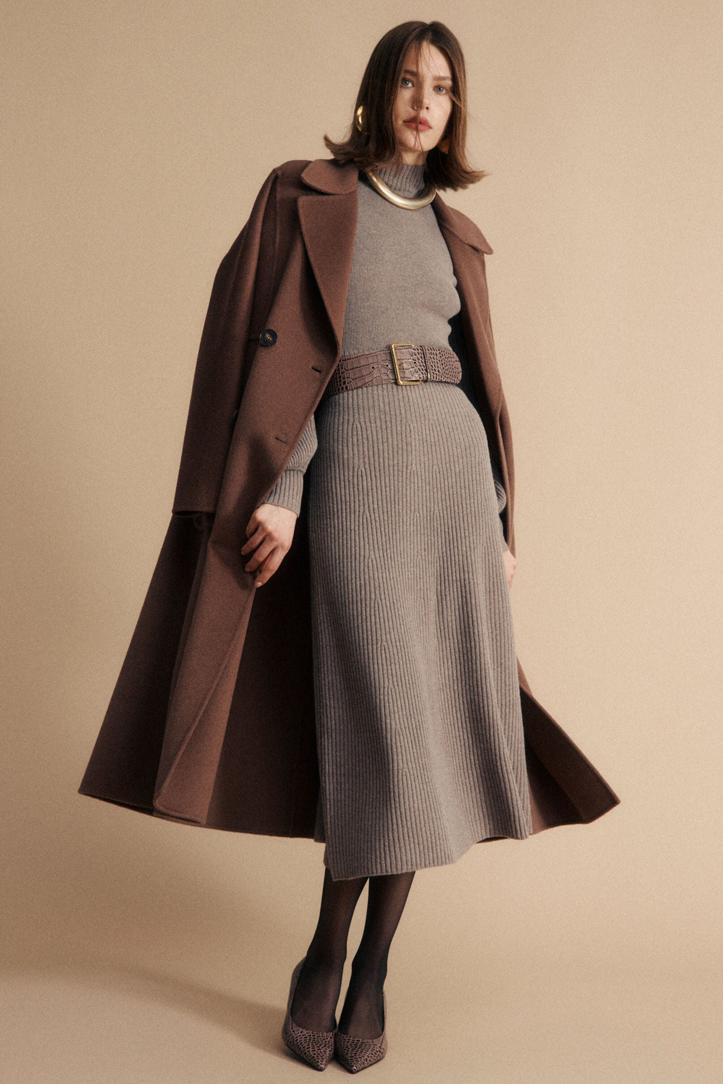 Luisa Spagnoli_Tortora_Curiosita - Cashmere-Blend Maxi Dress_CURIOSITA_1181_01