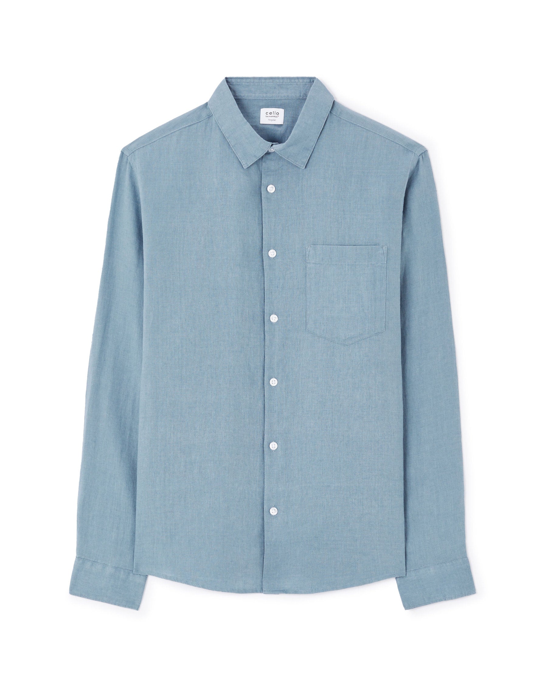 Celio_Blue Regular Shirt 100% Linen_DAFLIX_BLUE STORM_05