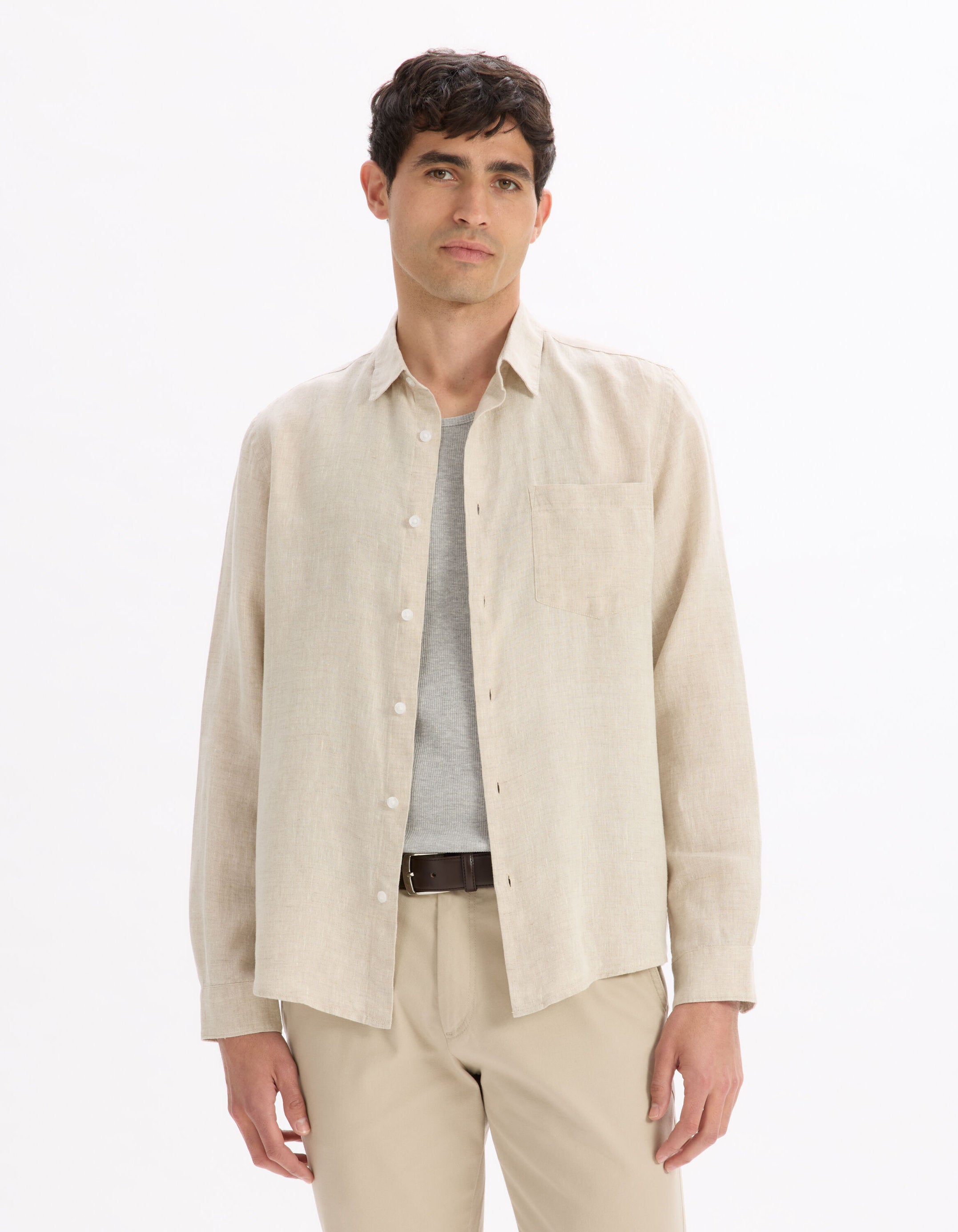 Celio_Natural Regular Shirt 100% Linen_DAFLIX_NATURAL_01