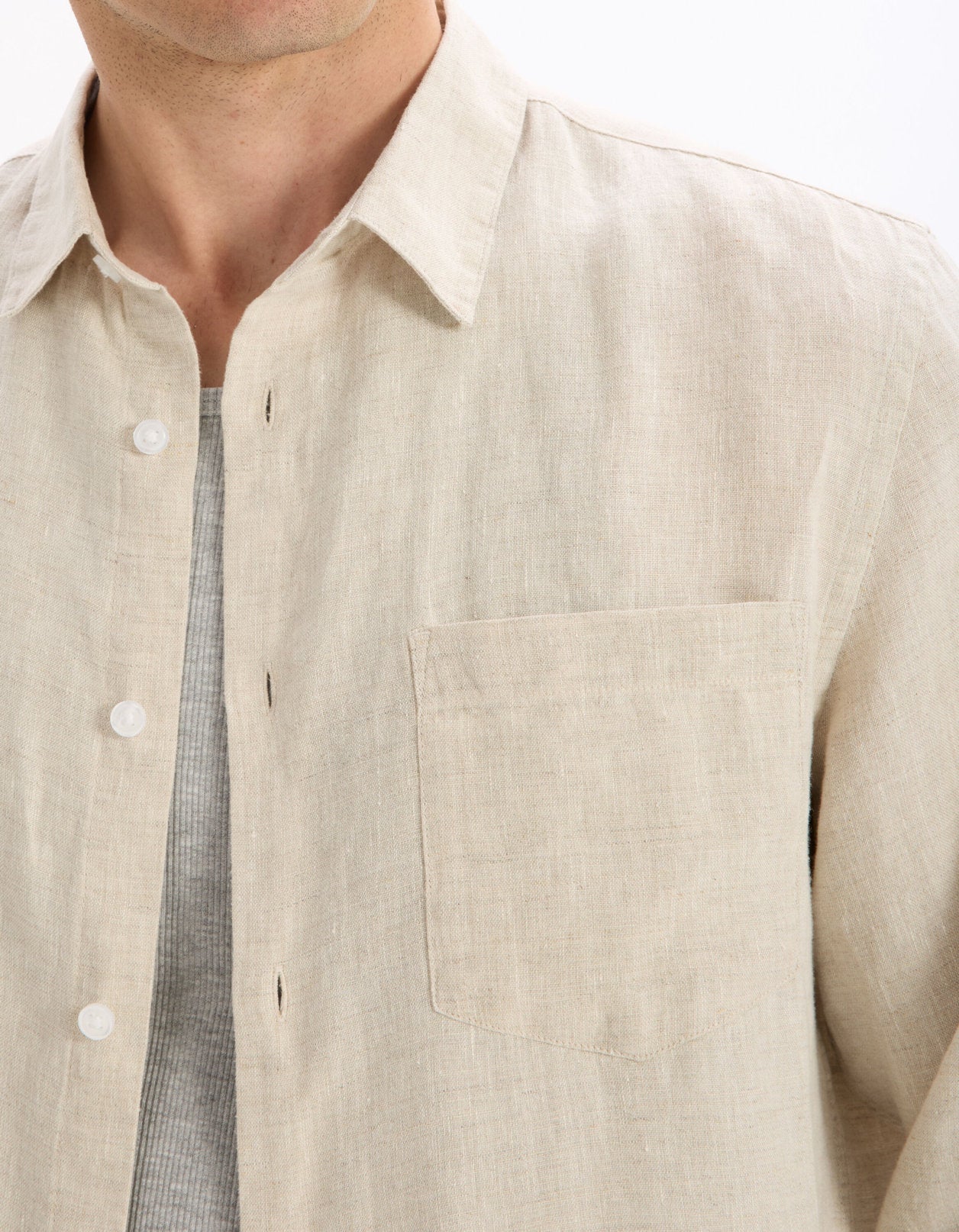 Celio_Natural Regular Shirt 100% Linen_DAFLIX_NATURAL_04