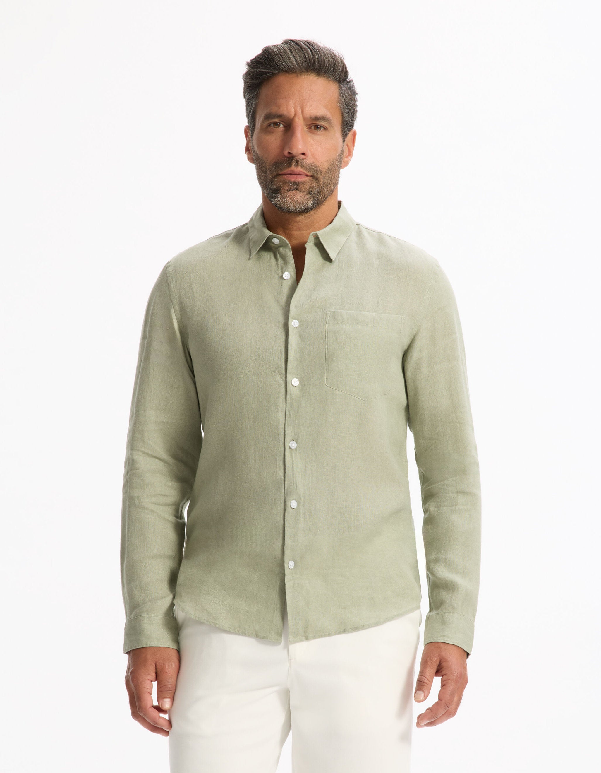Celio_Sauge green Regular Shirt 100% Linen_DAFLIX_VERT SAUGE_01