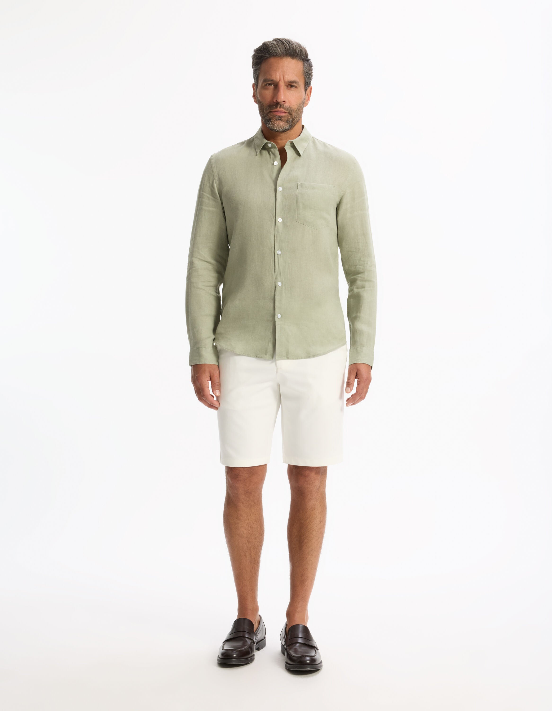 Celio_Sauge green Regular Shirt 100% Linen_DAFLIX_VERT SAUGE_02